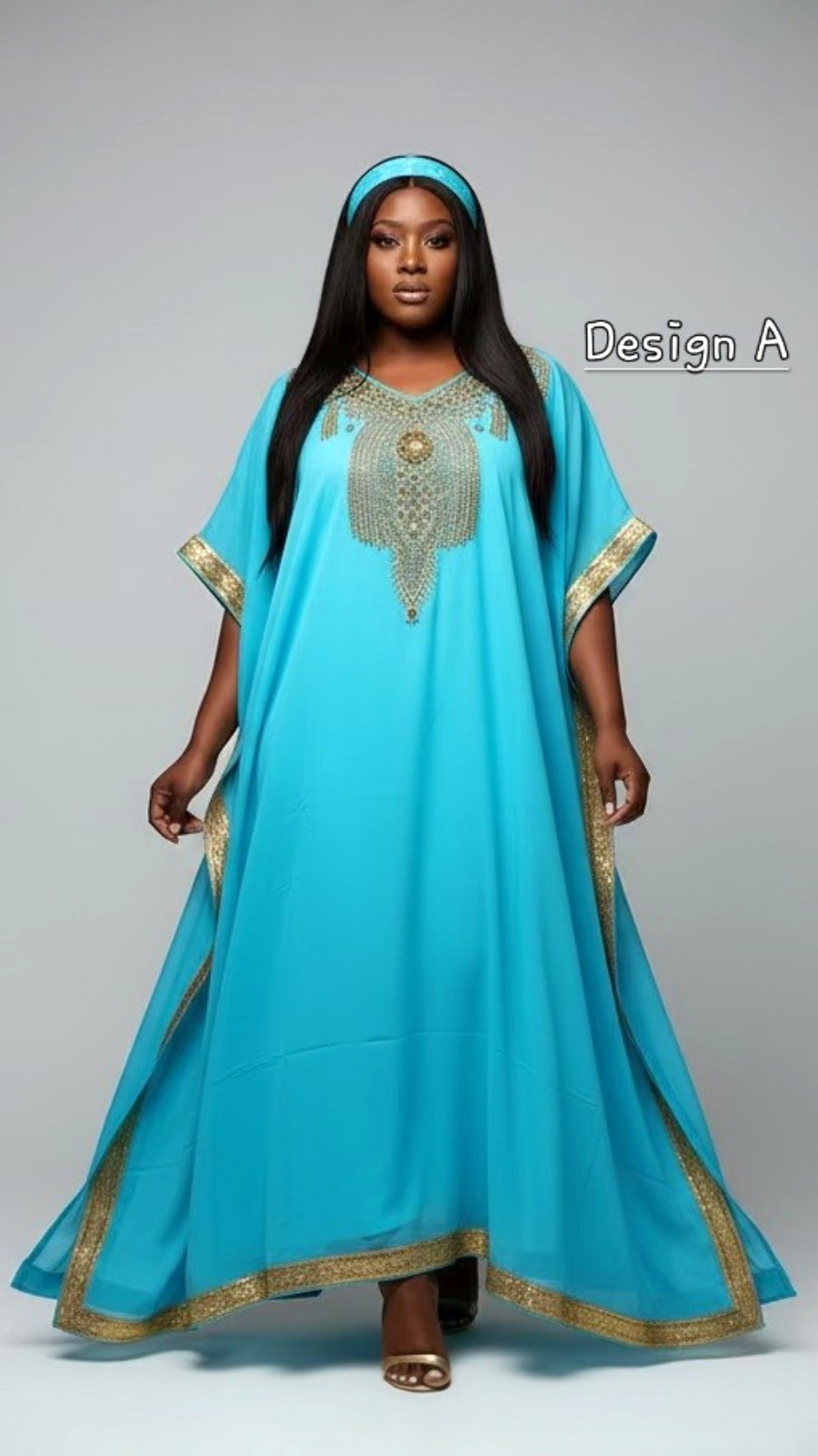 Beaded kaftan Dress & Scarf Set Baby Blue