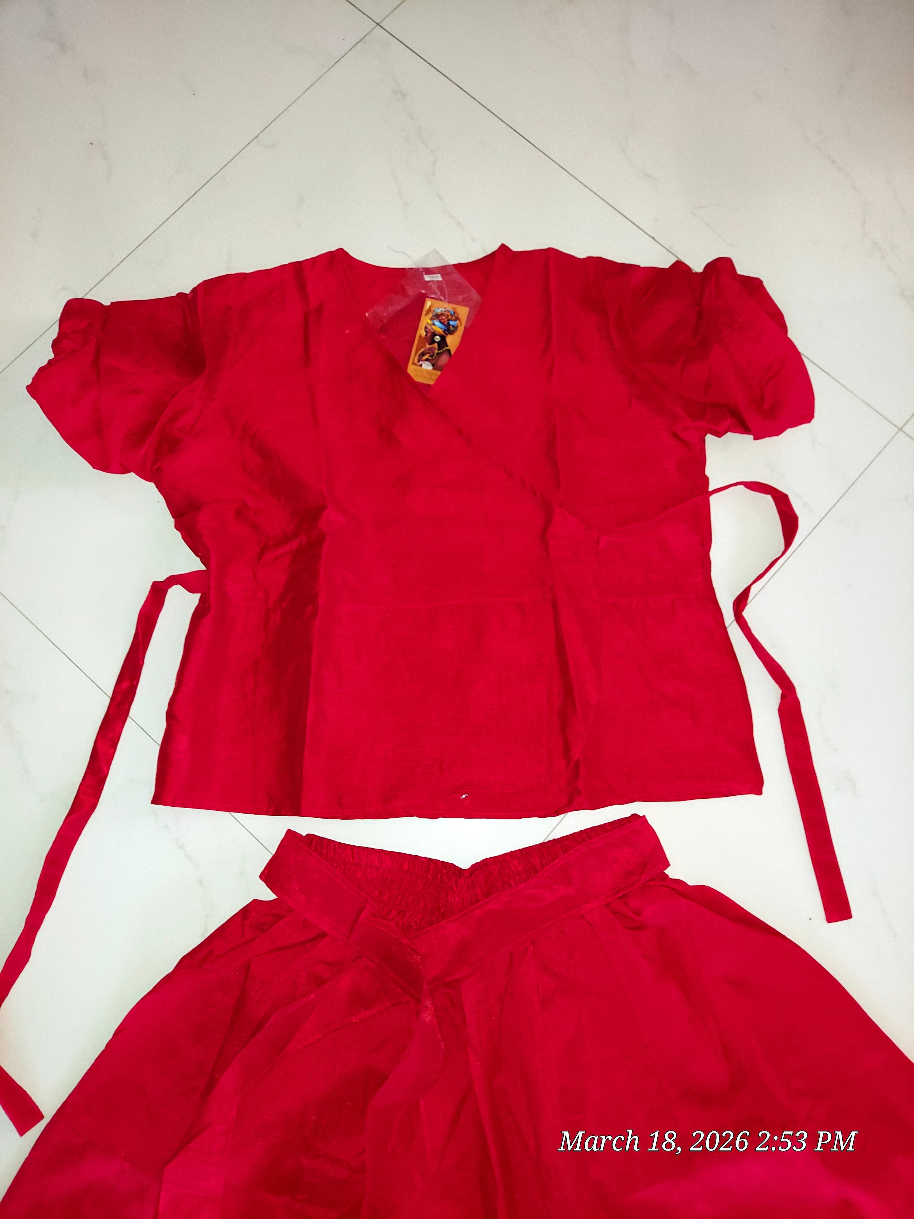 Faux Silk Palazzo Pant Set - Red 4196