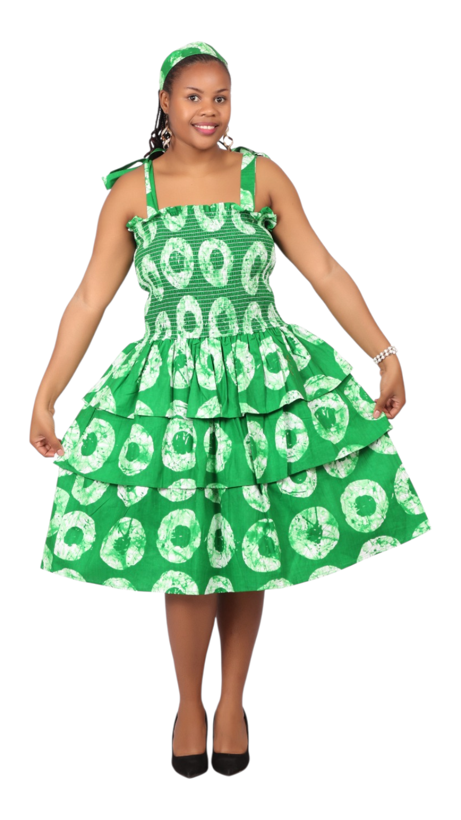 Flounce Dress/Shoulder Straps /African Anarka  Print C KVZ66