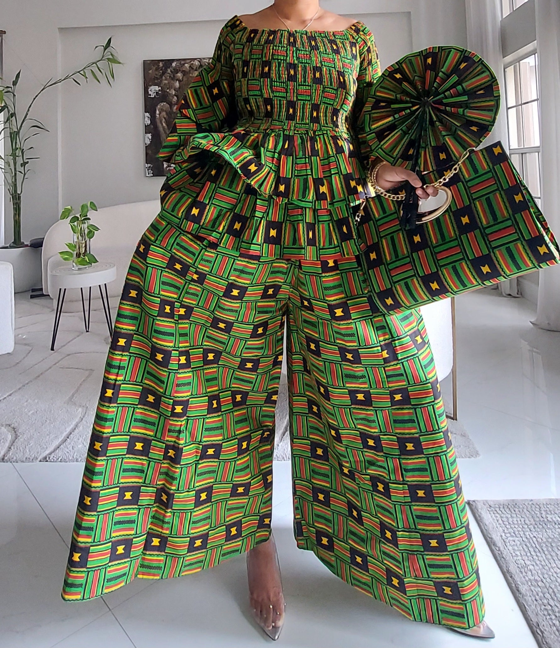 5-Piece African Ankara Pant Set Heratige Kente Mix - 019-PS14F