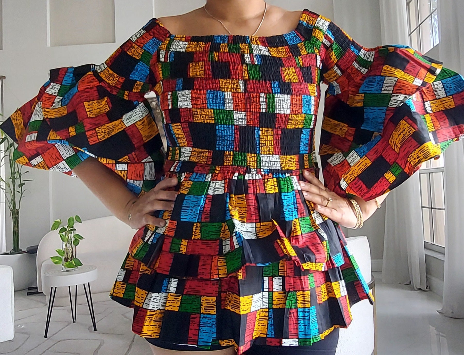 Ruffle Sleeves Peplum Blouse  019 G