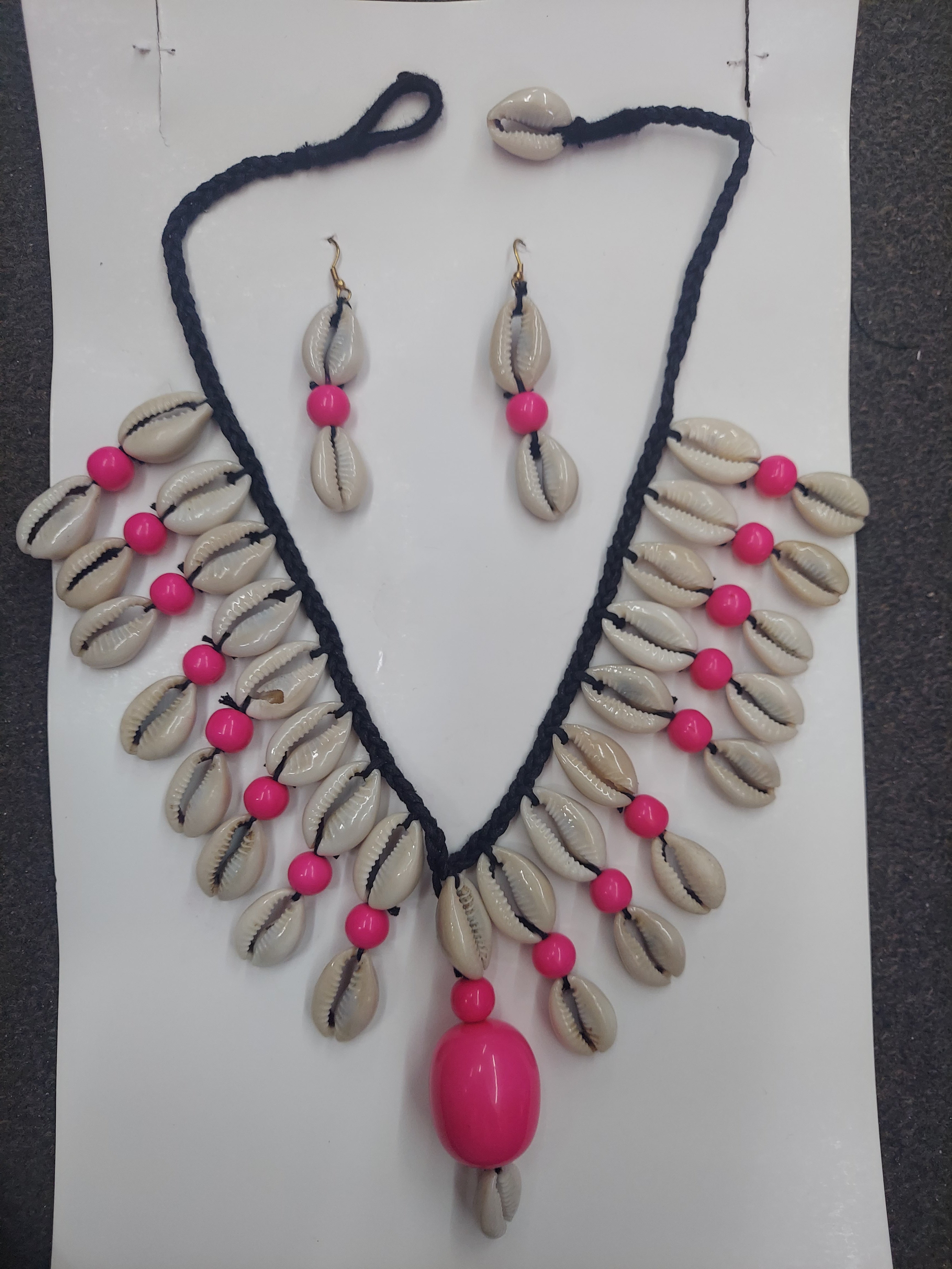 Cowrie Shell Necklace/ Earring Set- Pink