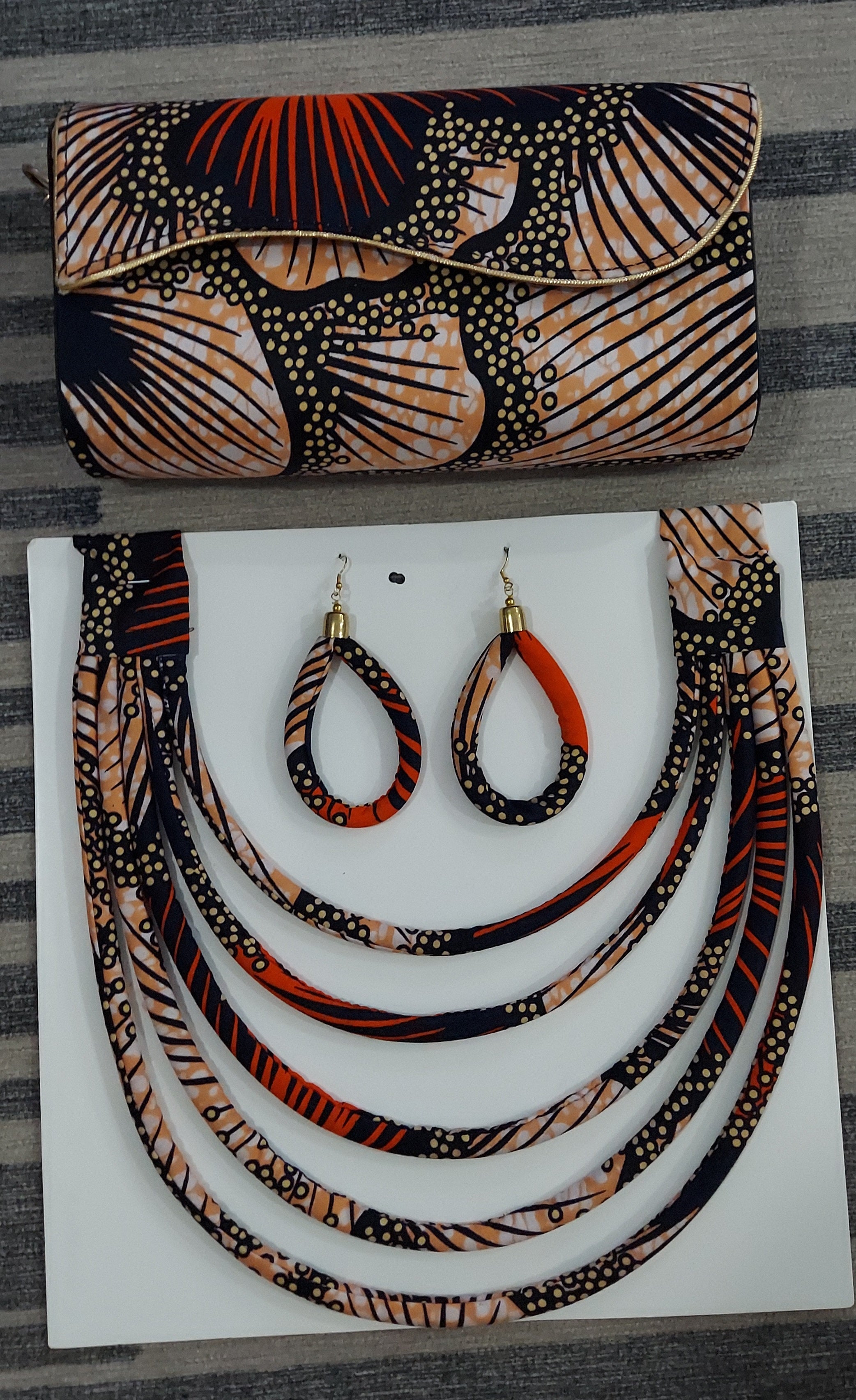 Clutch Bag & Rope  Necklace Set /African Kente /Ankara 24 Peach
