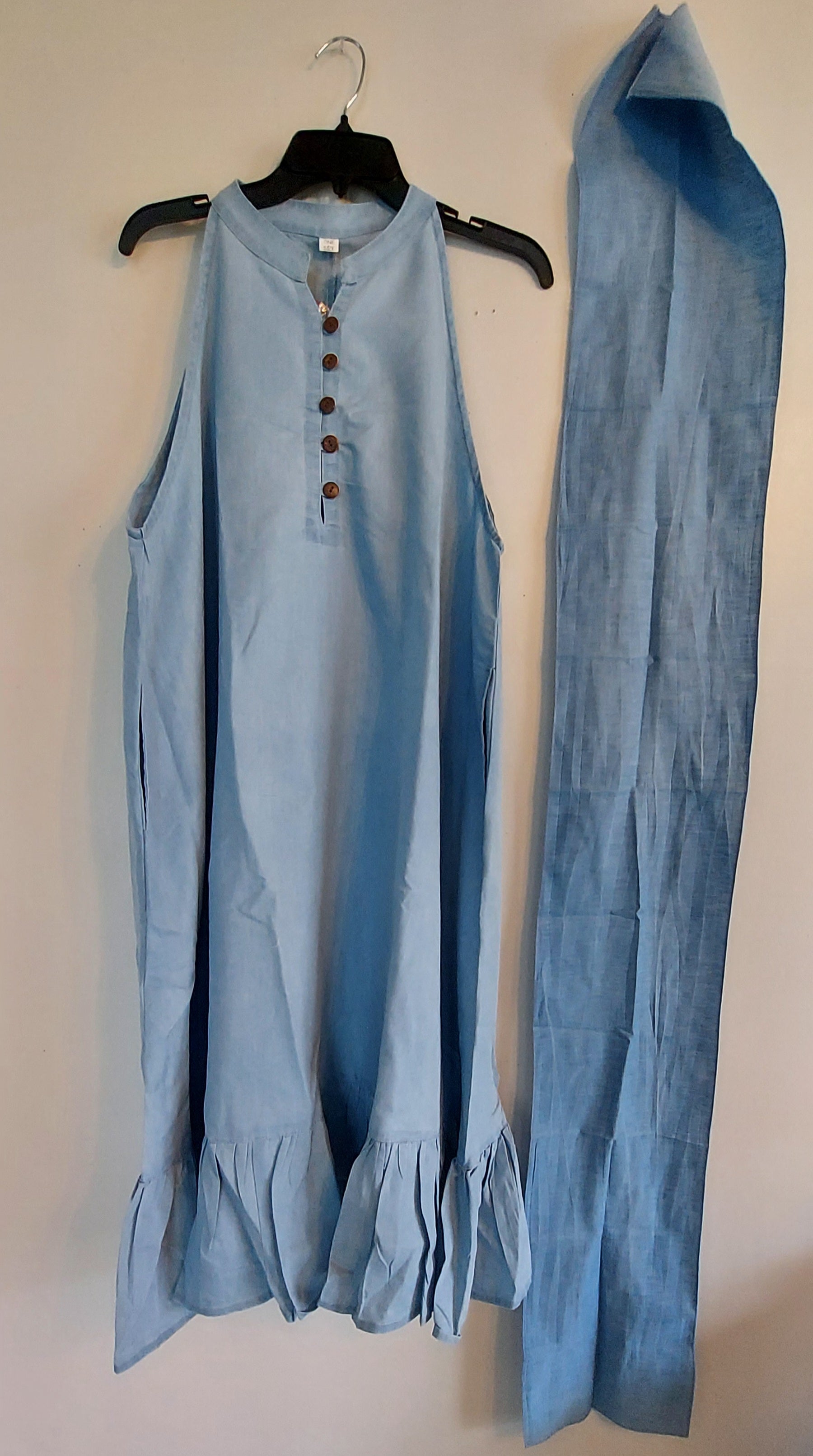 Haltered Neck Bottton Middi Dress 796 Light Denim