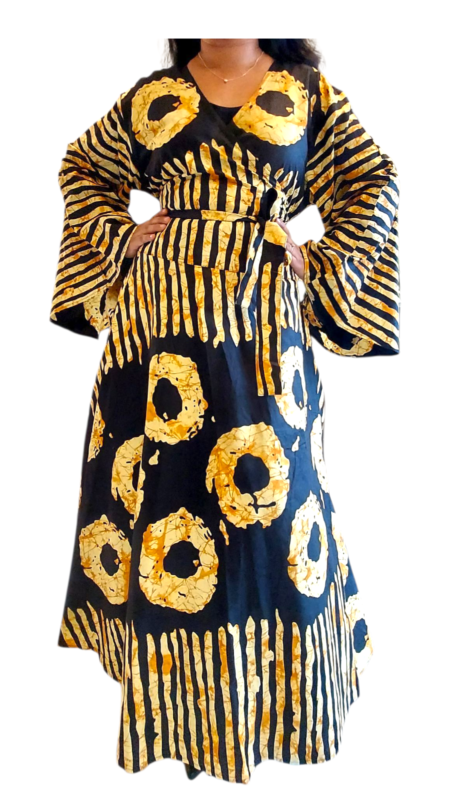 Wrap Dress / Ankara Print - 1360 Black/Yellow