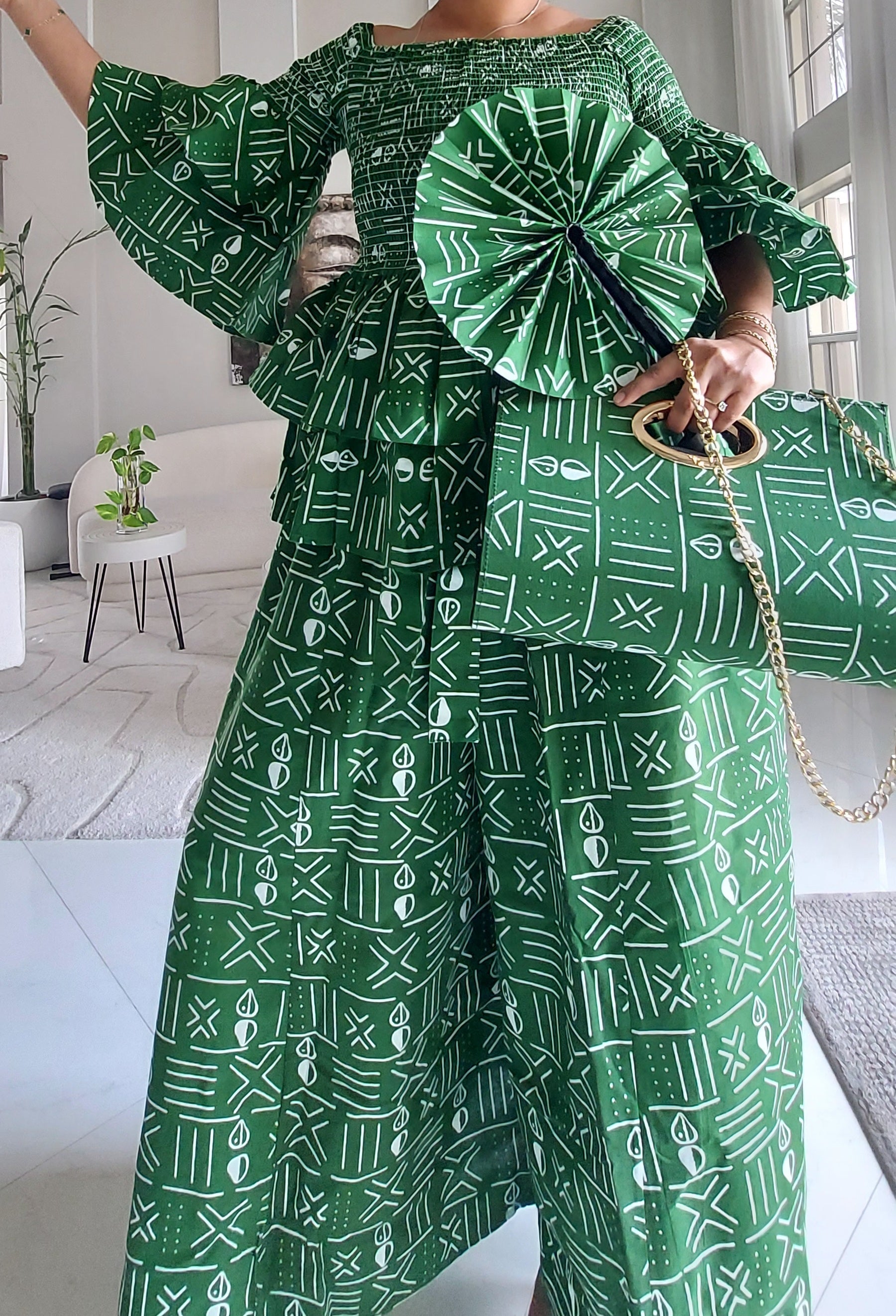 5-Piece African Ankara Pant Set Emerald - 019-PS14