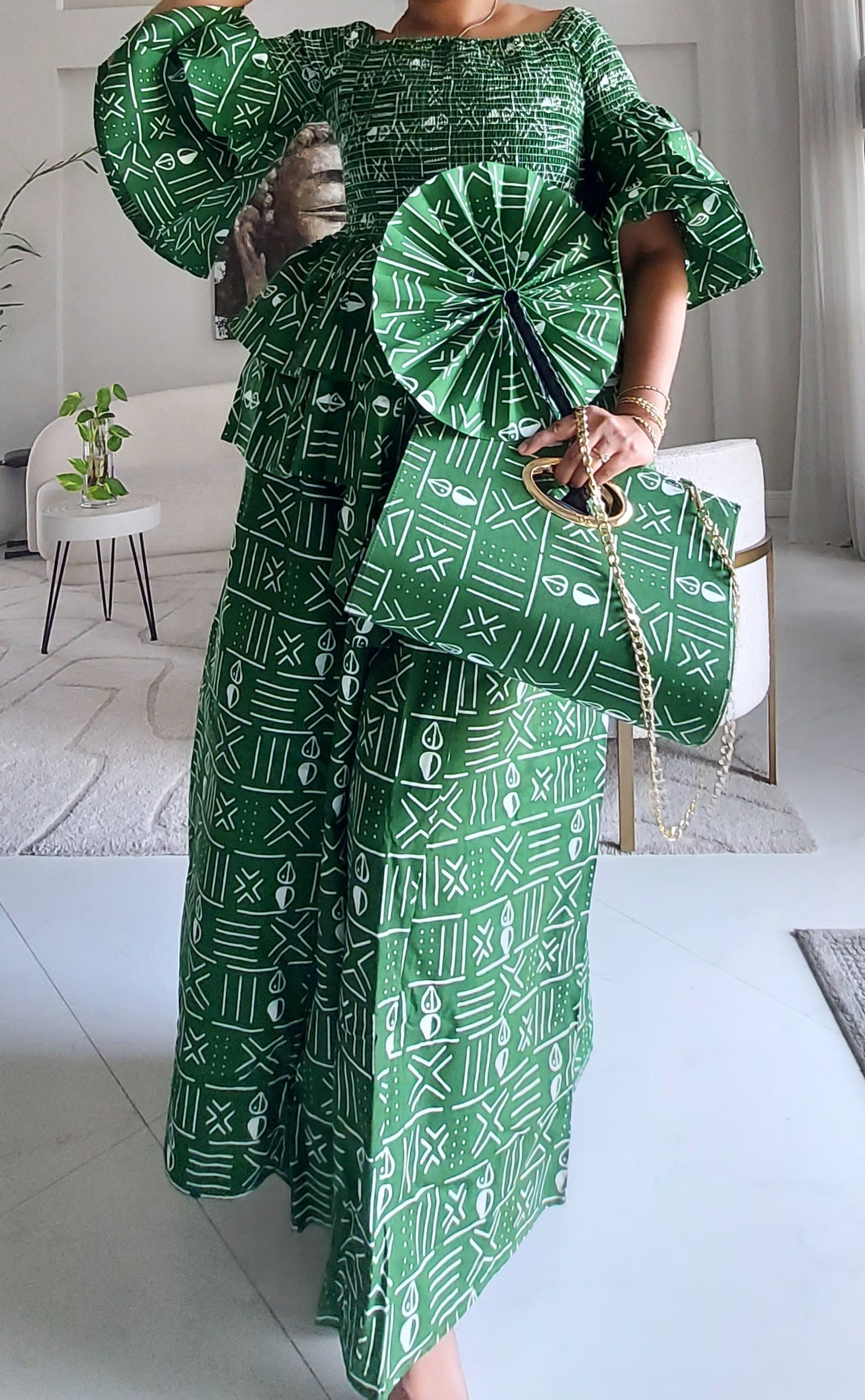 5-Piece African Ankara Pant Set Emerald - 019-PS14