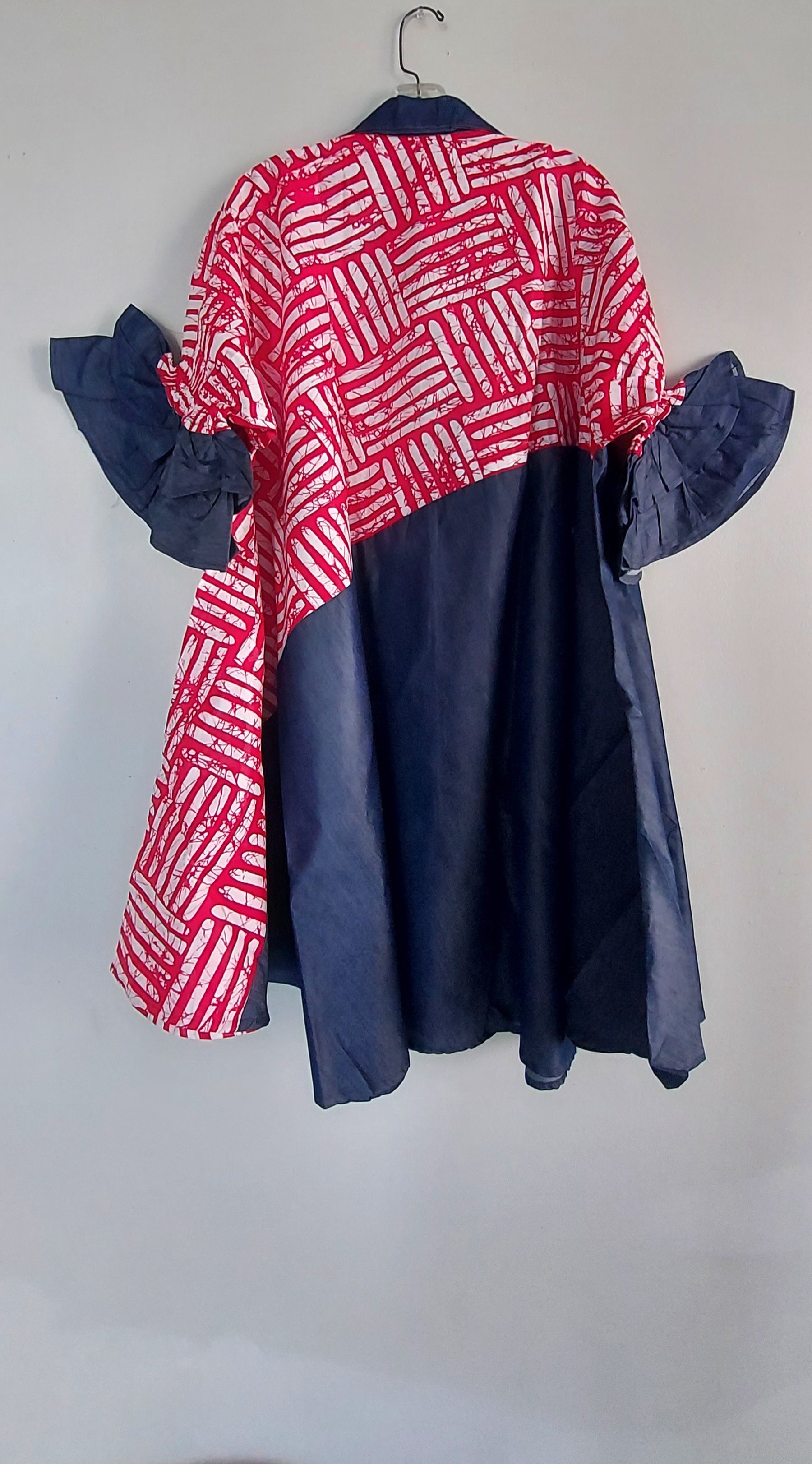 Denim Shirt Dress with Ankara African Print 3139-L