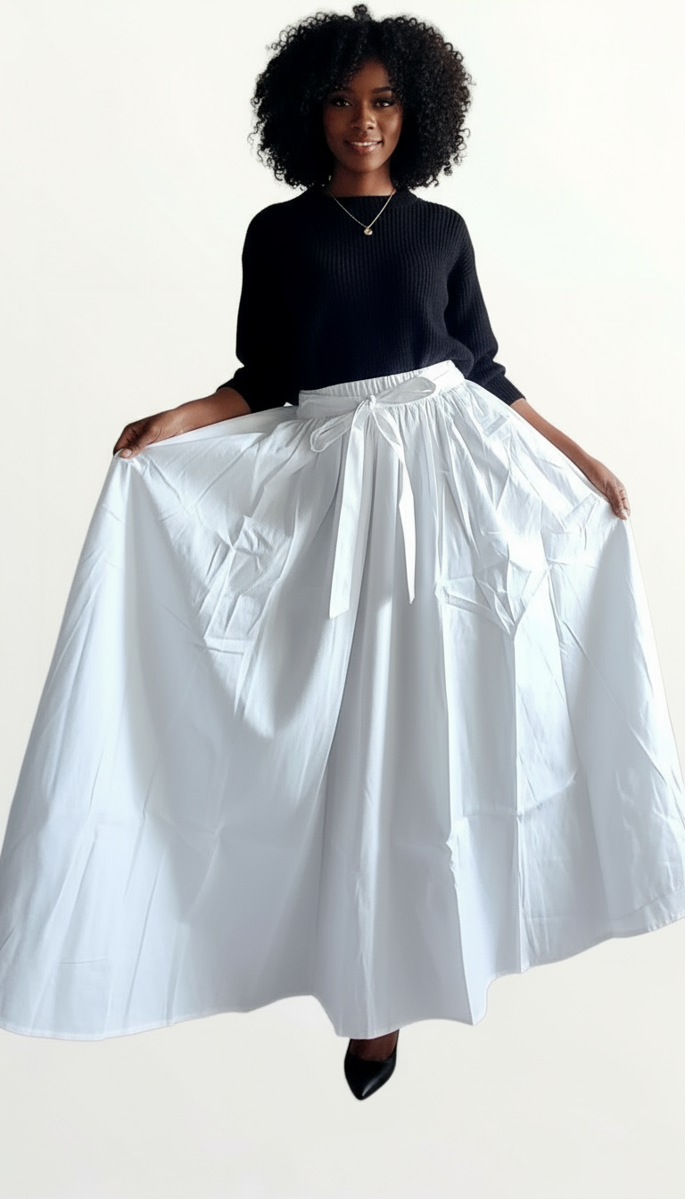 Cotton  Maxi Skirt- White