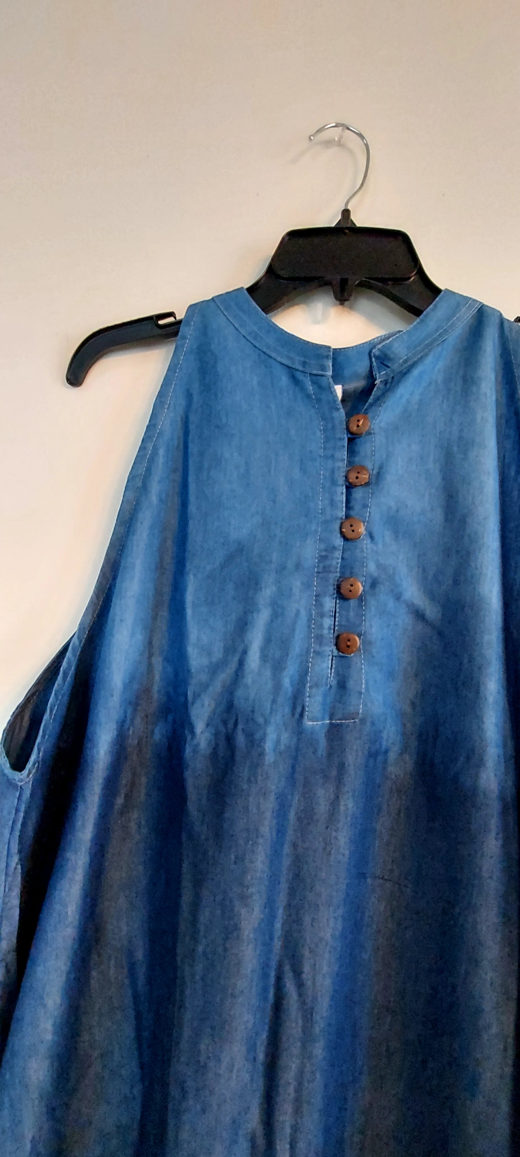 Haltered Neck Button Long Dress 795 Two Tone  Denim