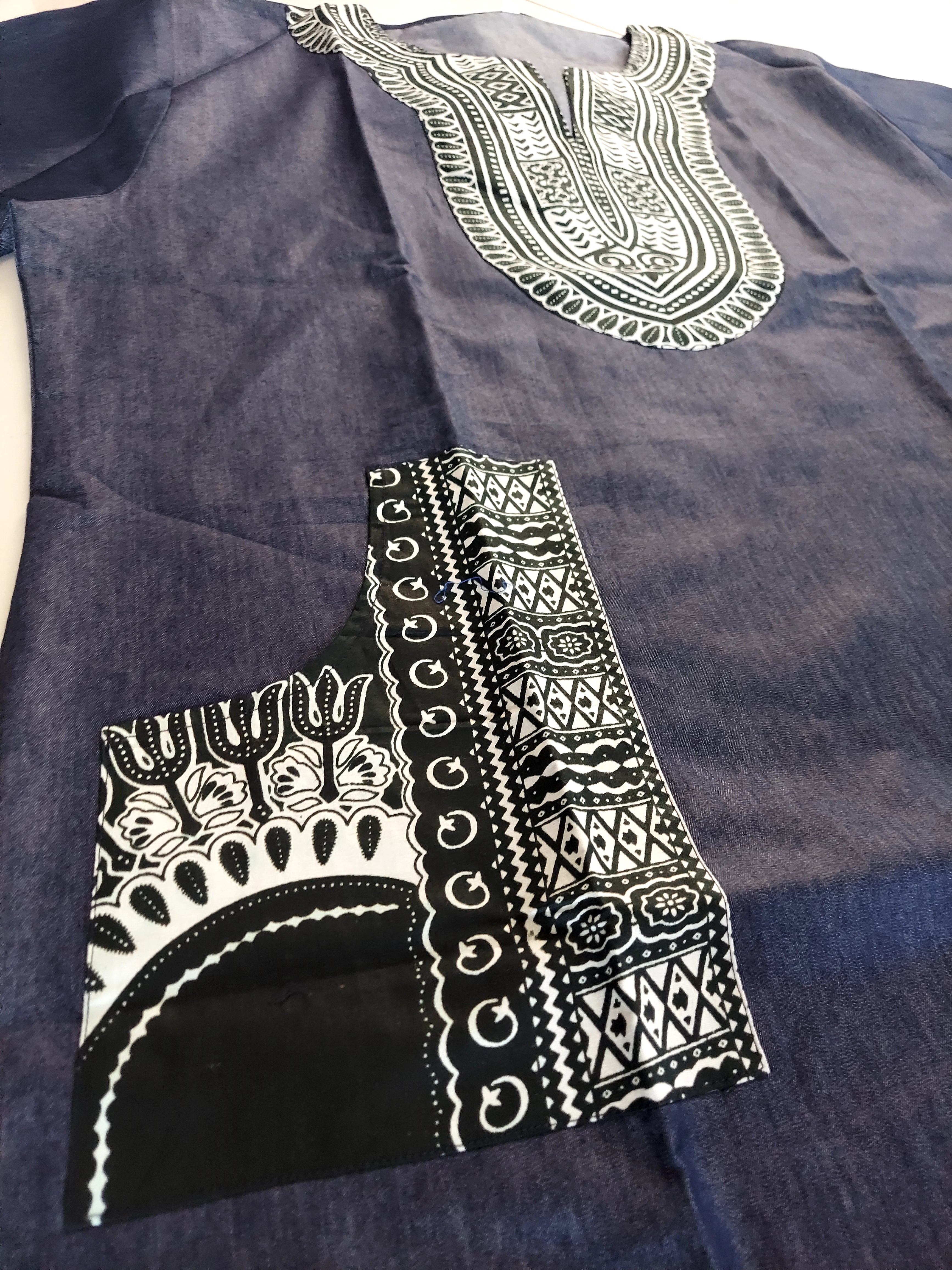 Denim/Dashiki Top/ Dress- Missy Dark Green 105