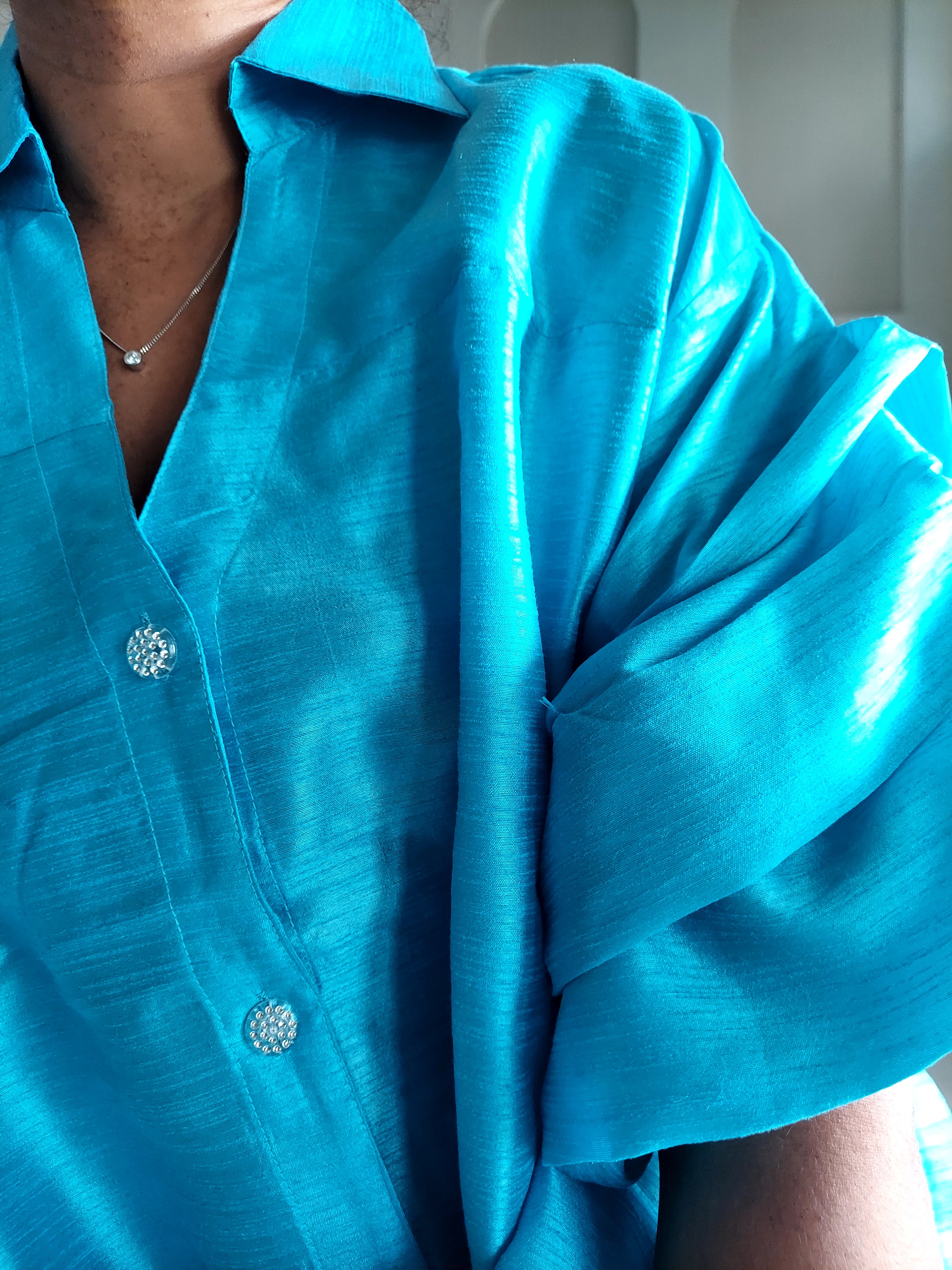 Swing Dress/ Faux Silk/ Ruffle Sleeve - 758 Light Blue