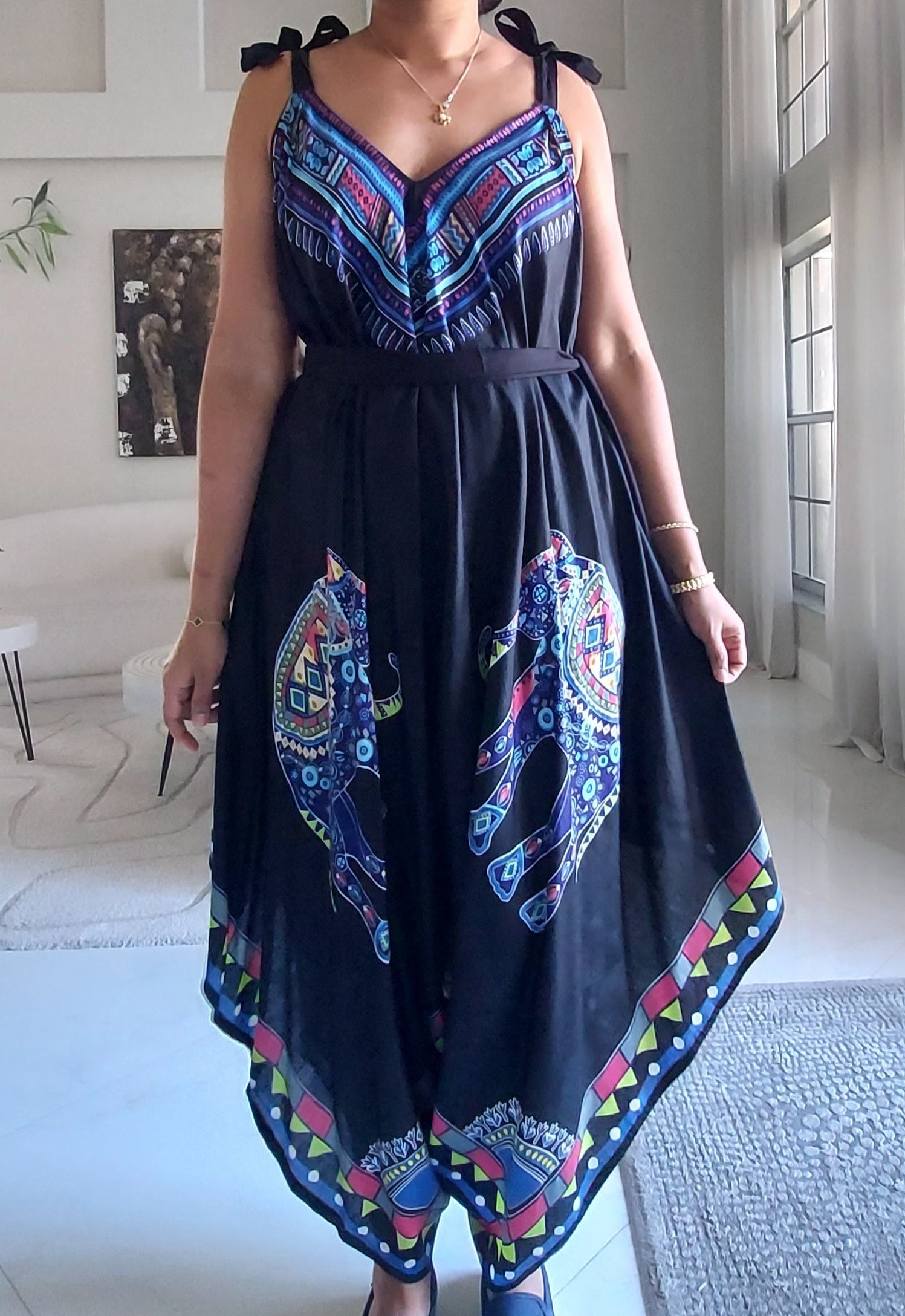 Harem Romper / Jumper  Elephant Print Red -009