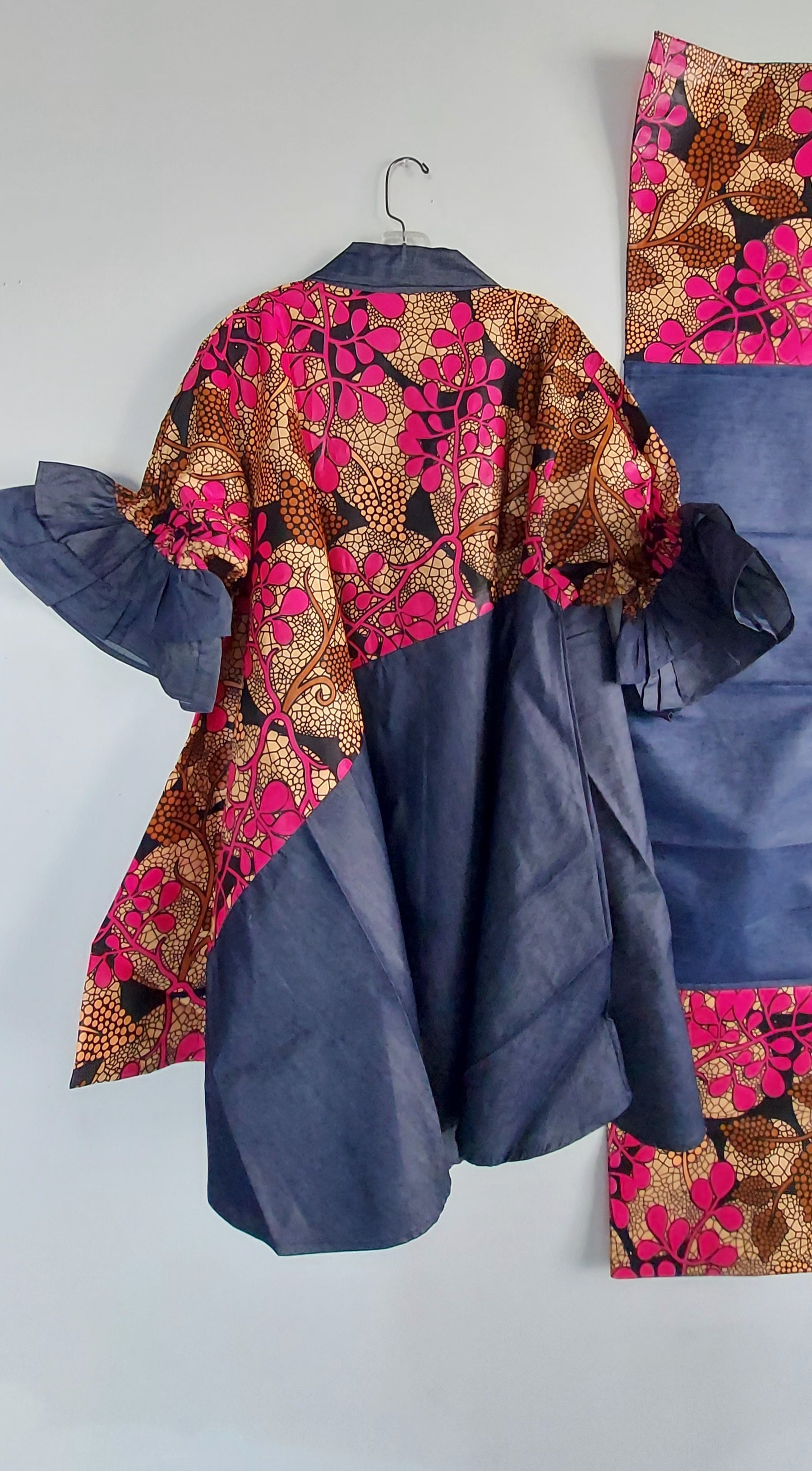 Denim Shirt Dress with Ankara African Print 3139 - Q