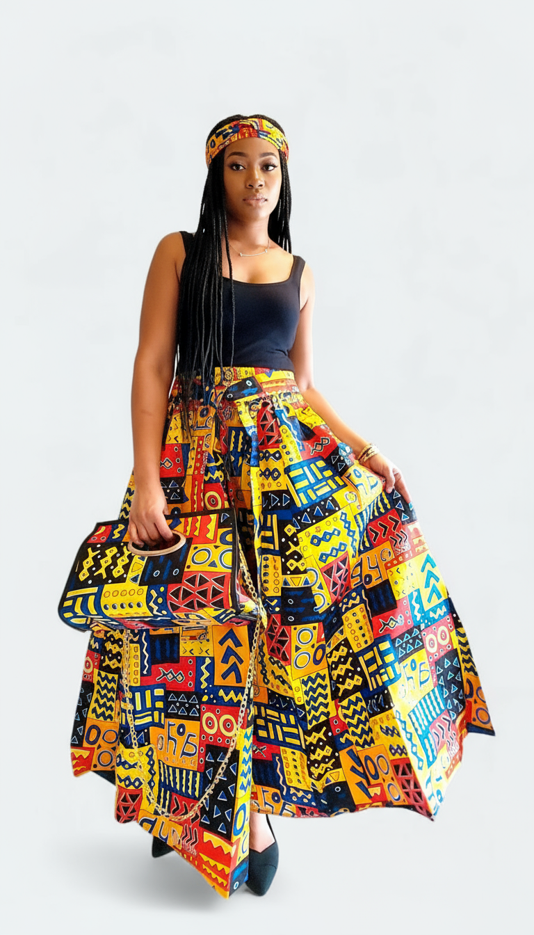 3pcs Set Maxi Skirt Pocketbook wrap Dress D