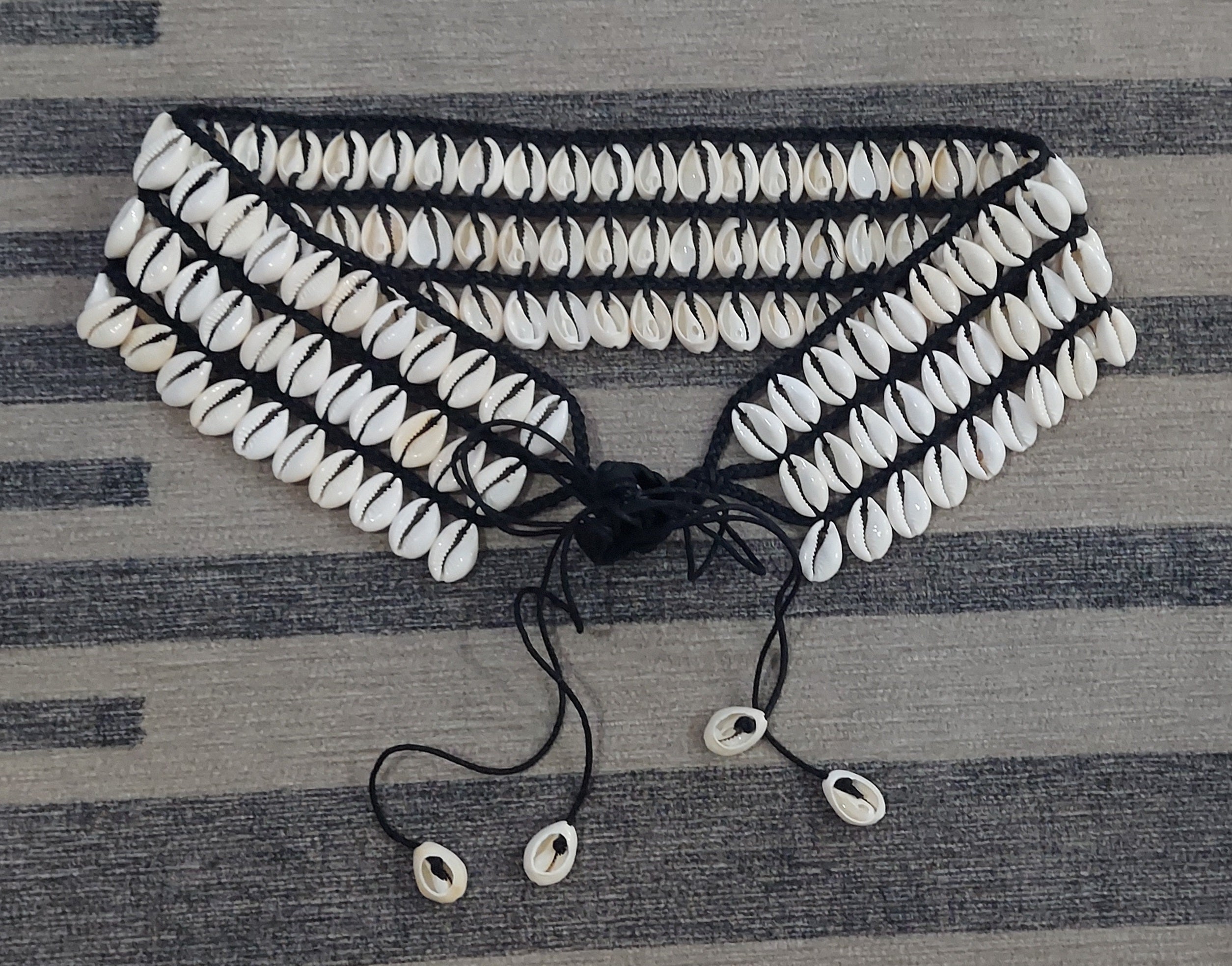 Cowrie Shells Waist Belt 3 Layered Bone Color