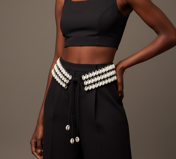 Cowrie Shells Waist Belt 3 Layered Bone Color
