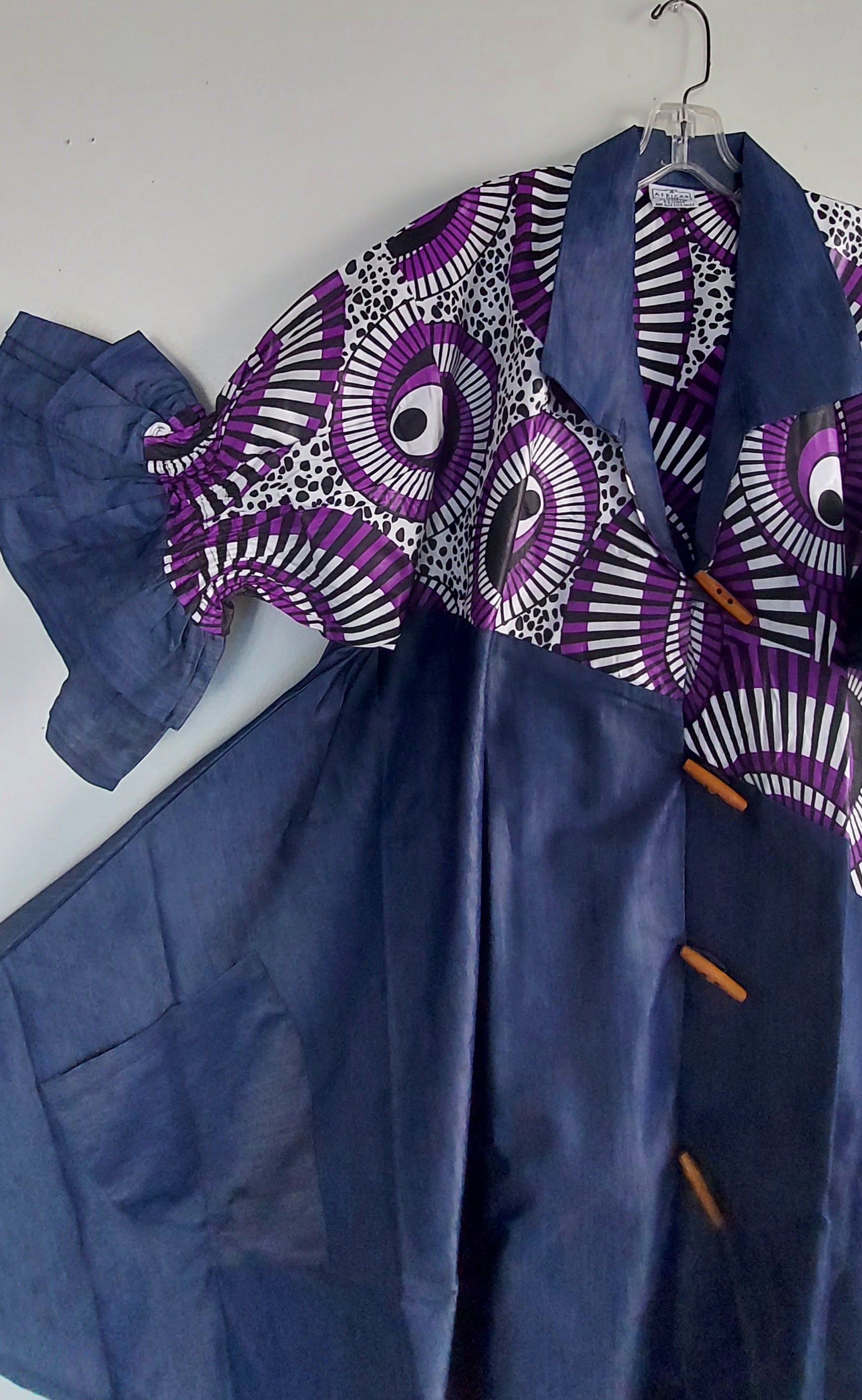 Denim Shirt Dress with Ankara African Print 3139-J