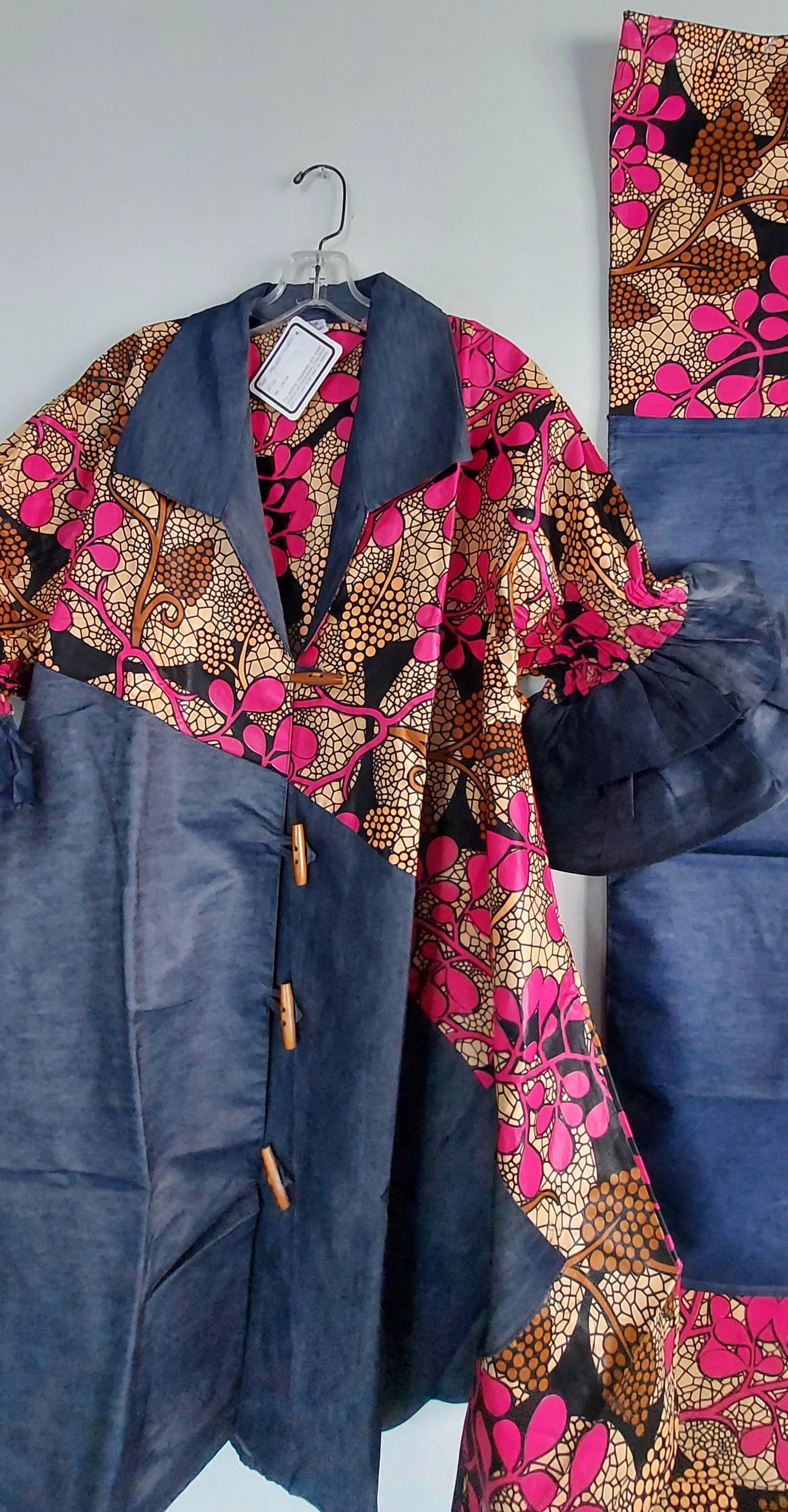 Denim Shirt Dress with Ankara African Print 3139 - Q