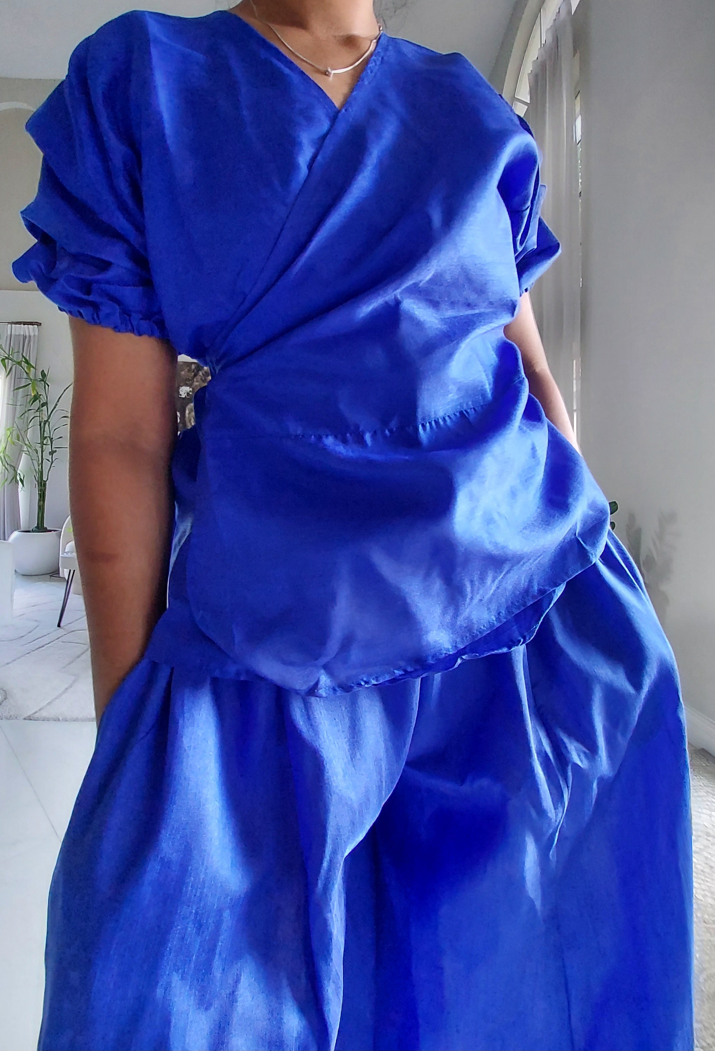 Faux Silk Palazzo Pant Set - Royal Blue 4196