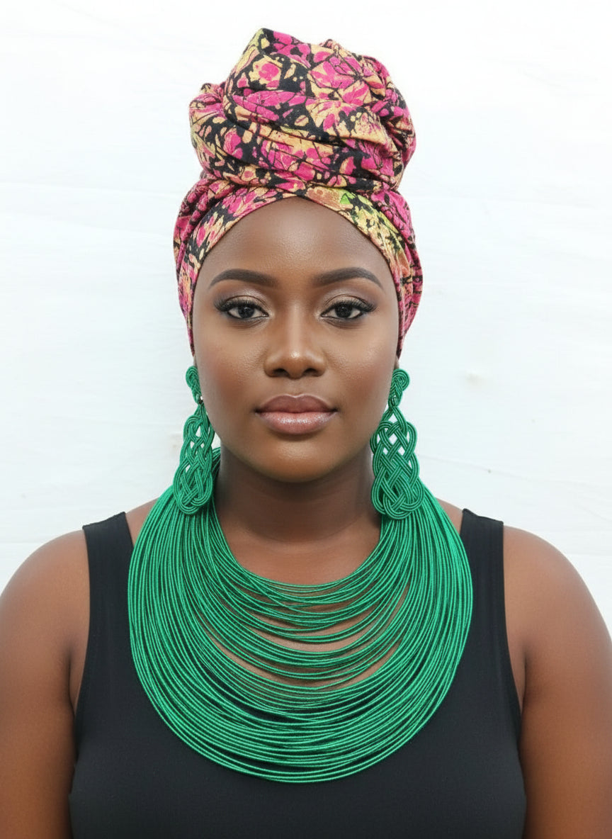 Rope Layered Necklace & Earrings Set Green