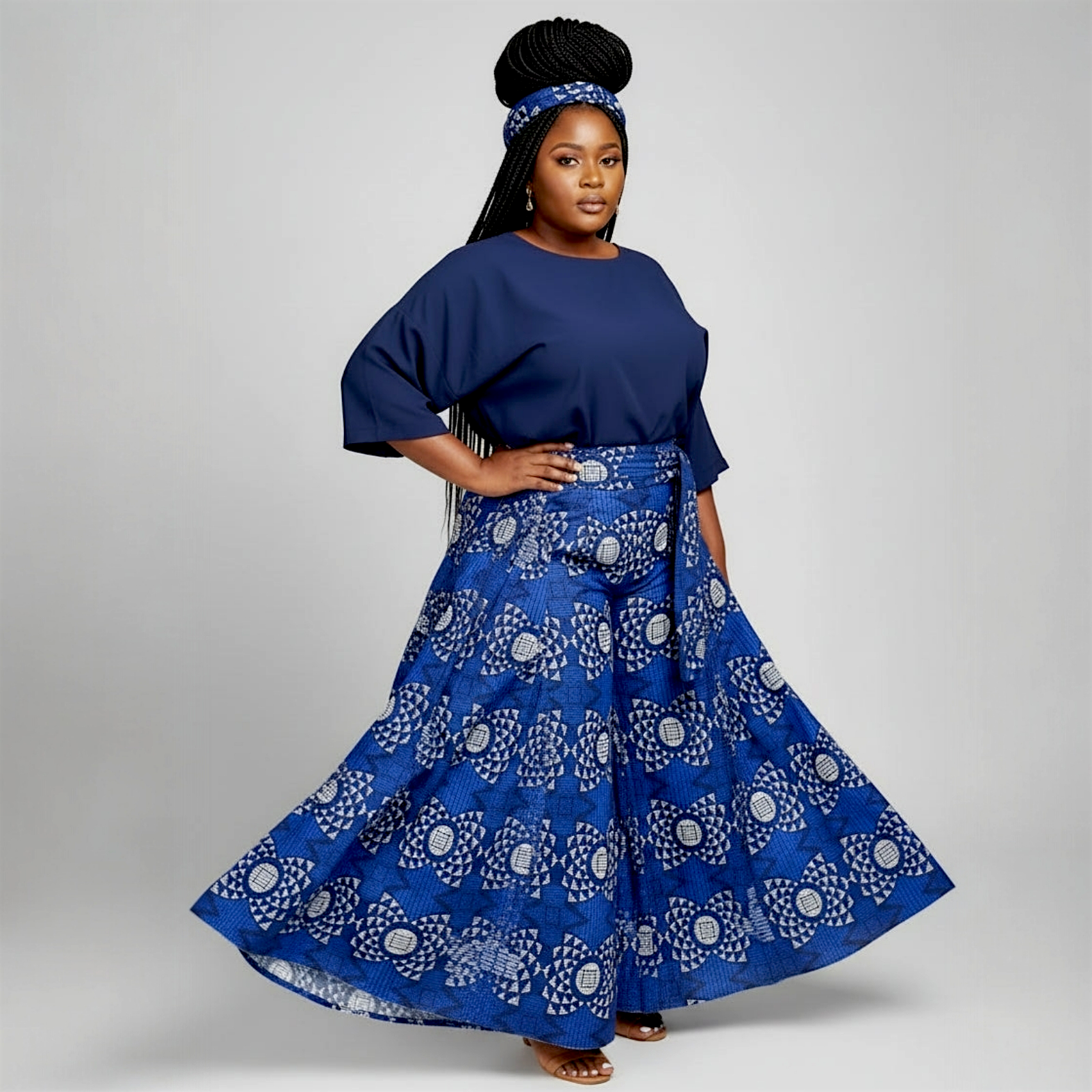 701 Women Palazzo Pant / Wide Leg Pant -Blue Print 64