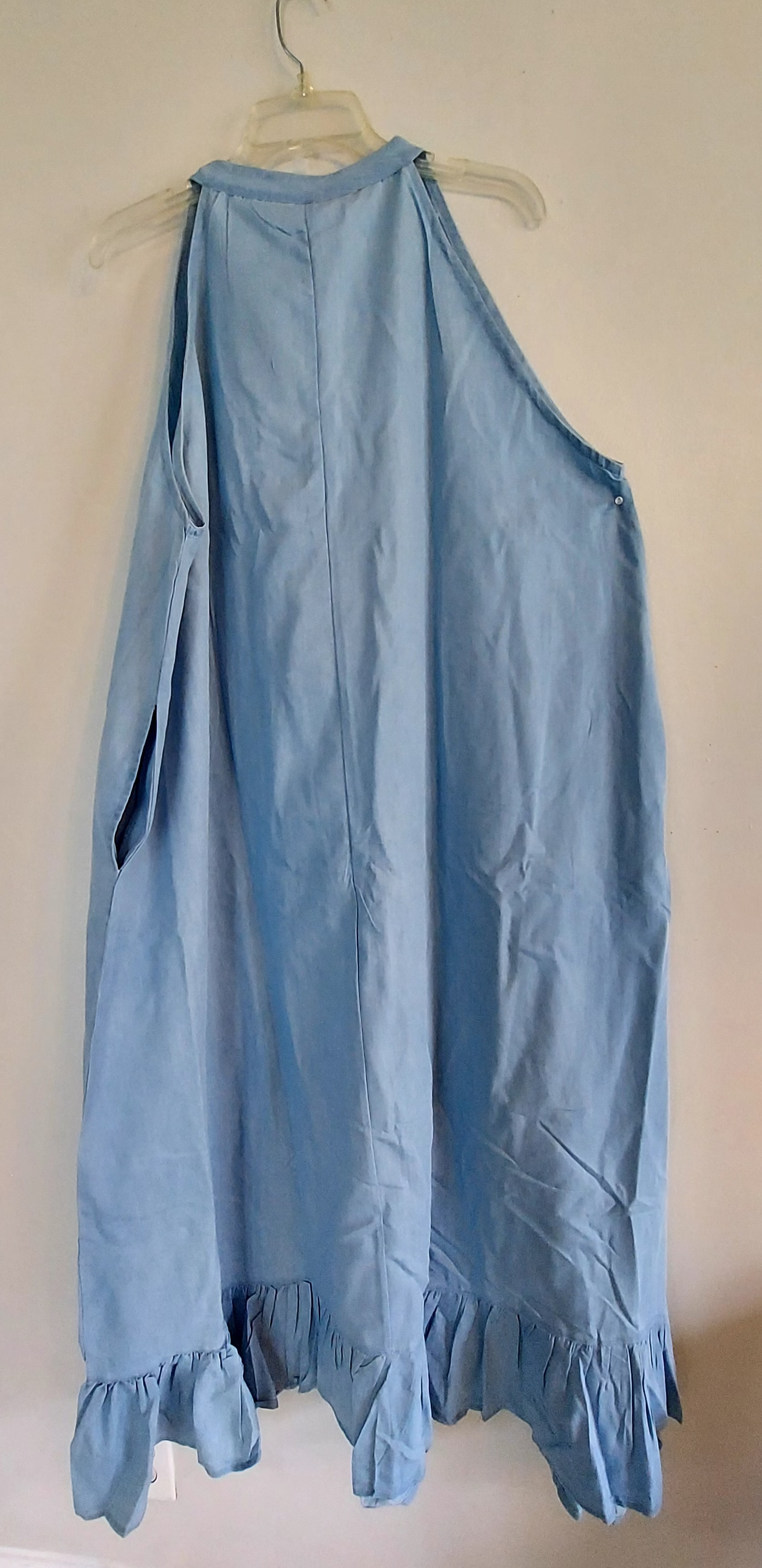 Haltered Neck Botton Long Dress 795 Light Denim