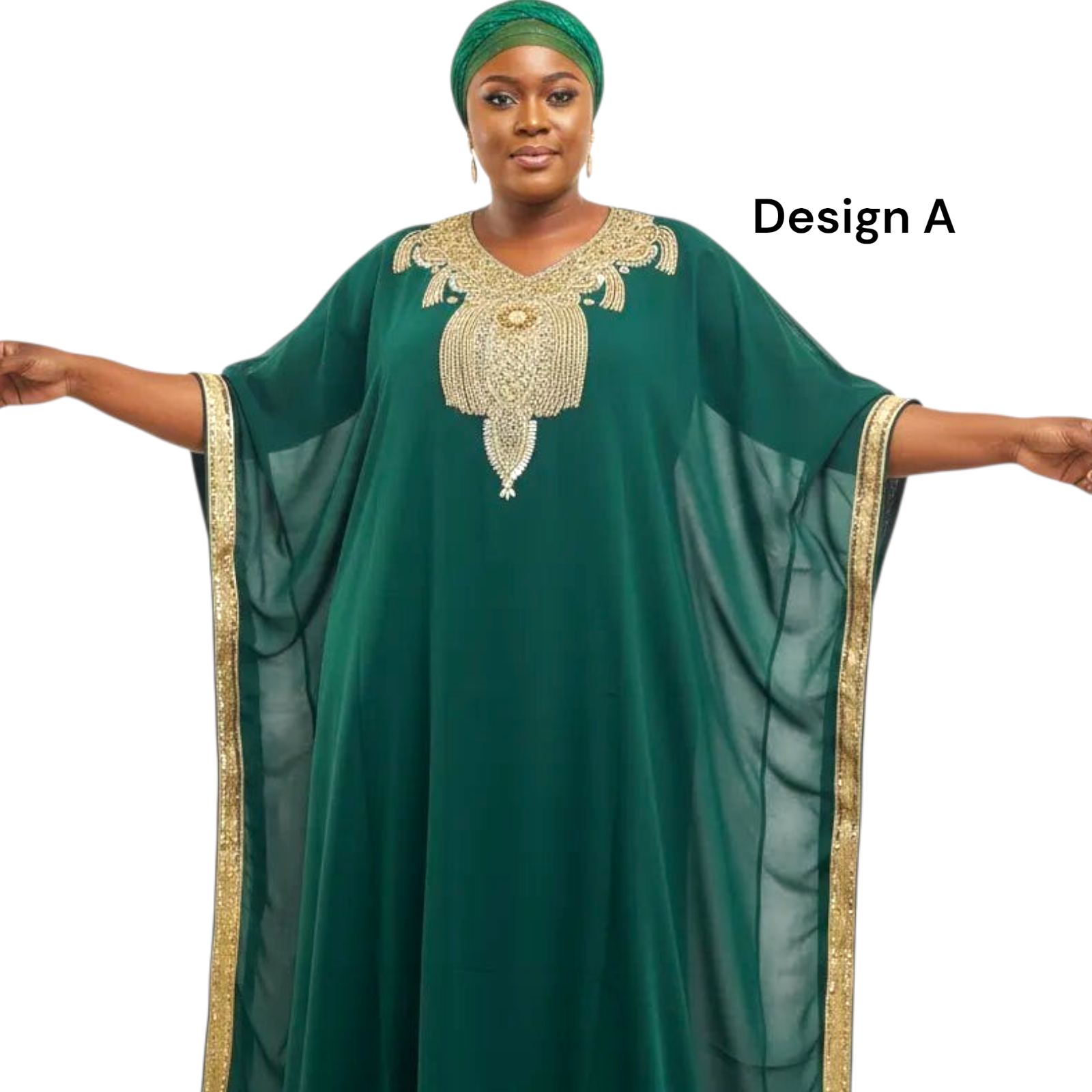 Beaded kaftan Dress With Gold Border -