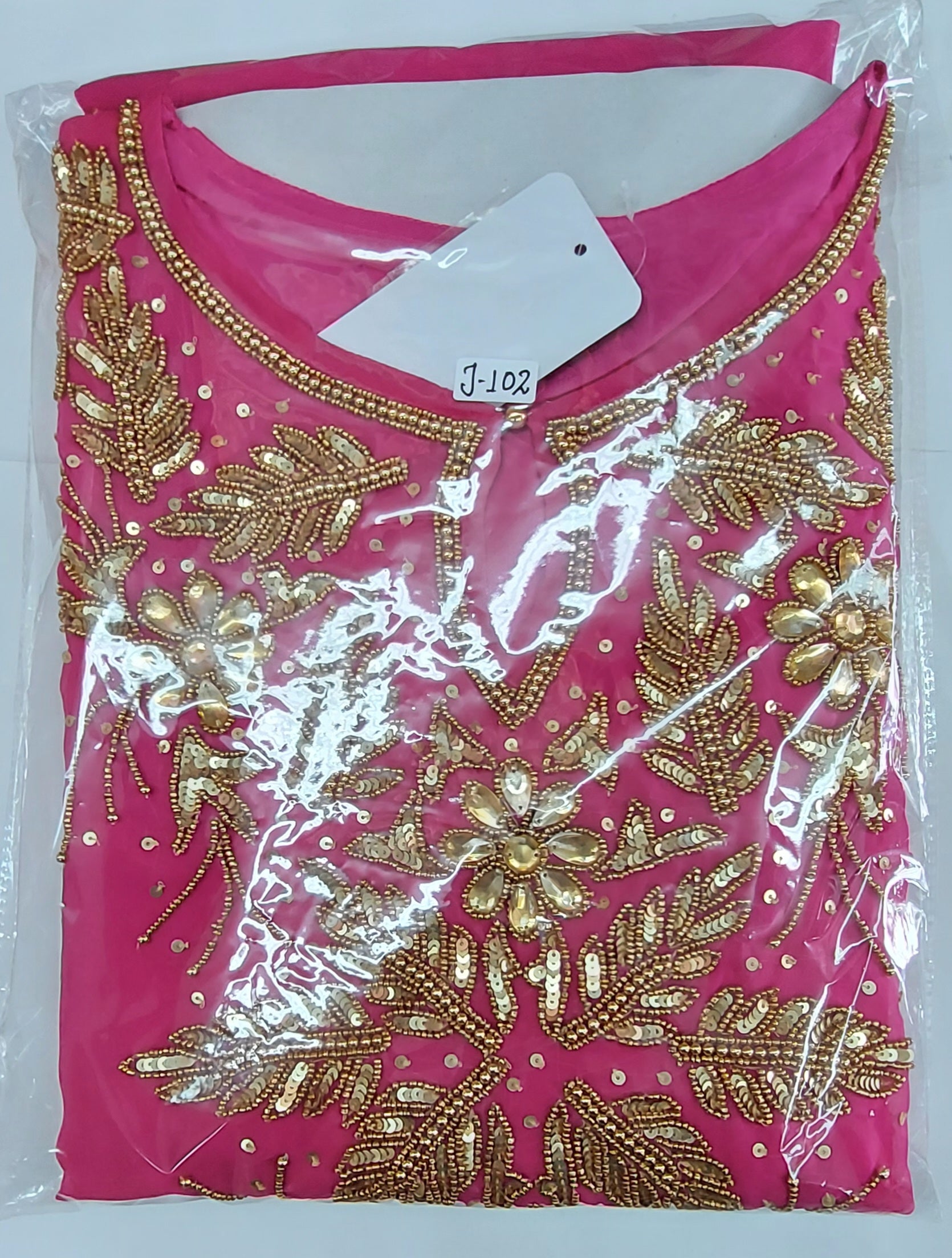 Beaded kaftan Dress With  Border Fuchsia 102