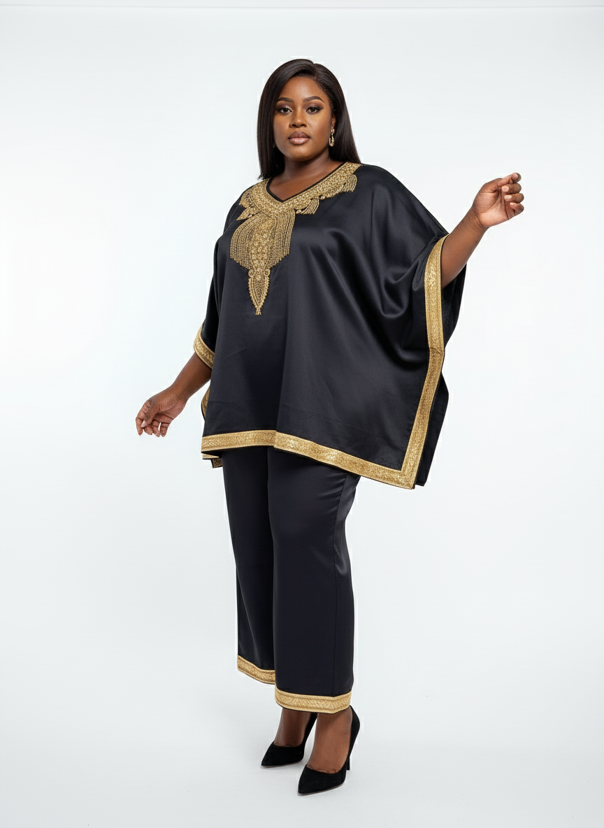 kaftan Palazzo Set Black And Gold - kP05