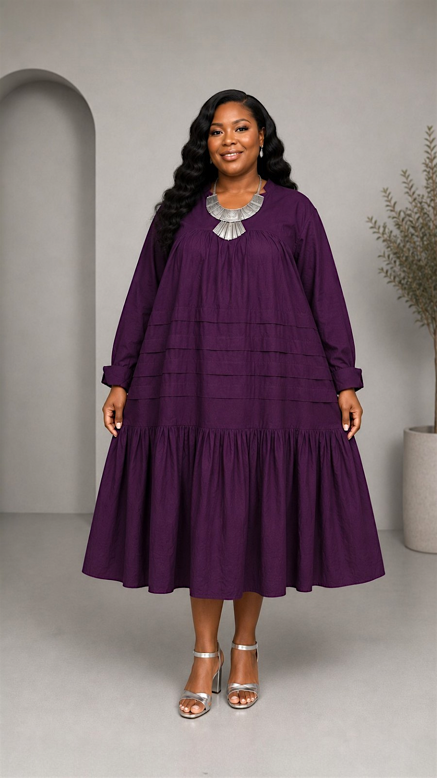 Midi  Solid Dress / Blouse - Purple 7580