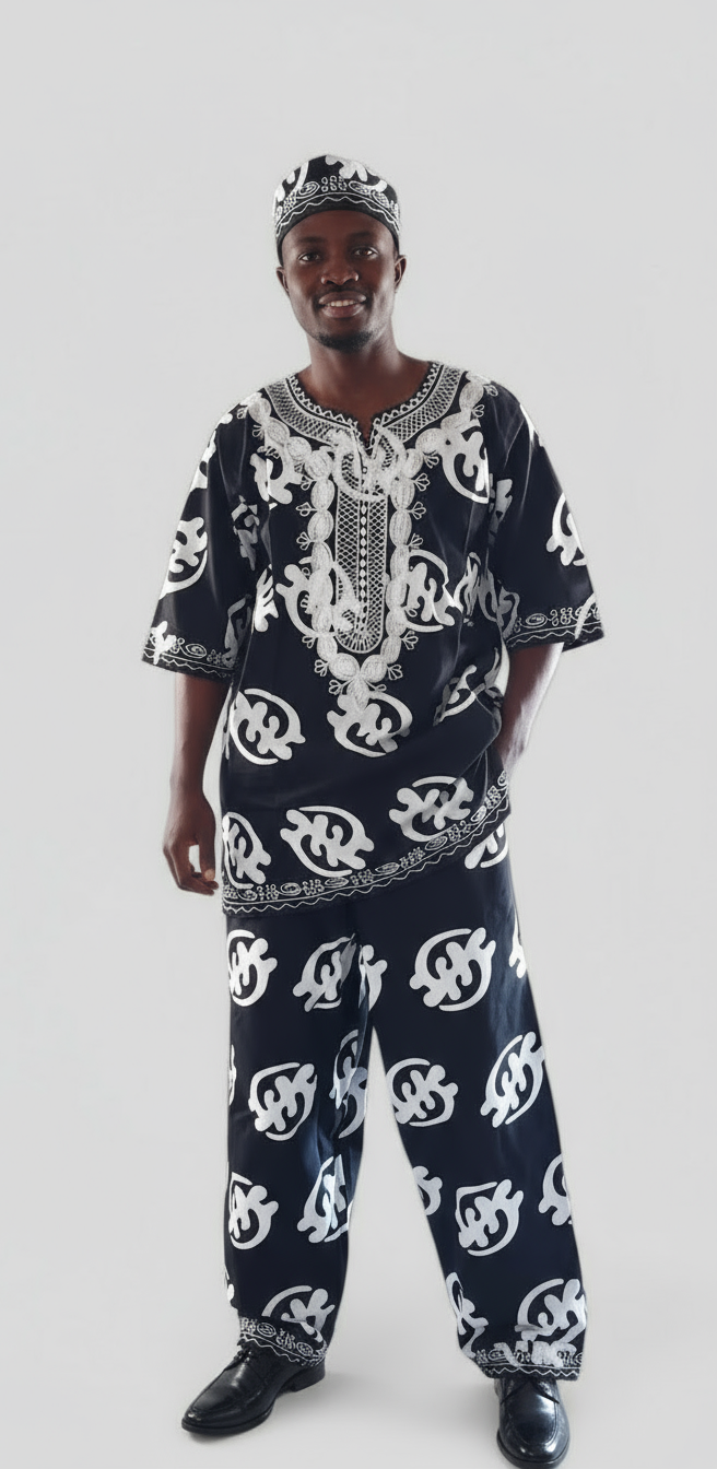 Men's 3Pcs Embroidery Set- Black Gynamee Print