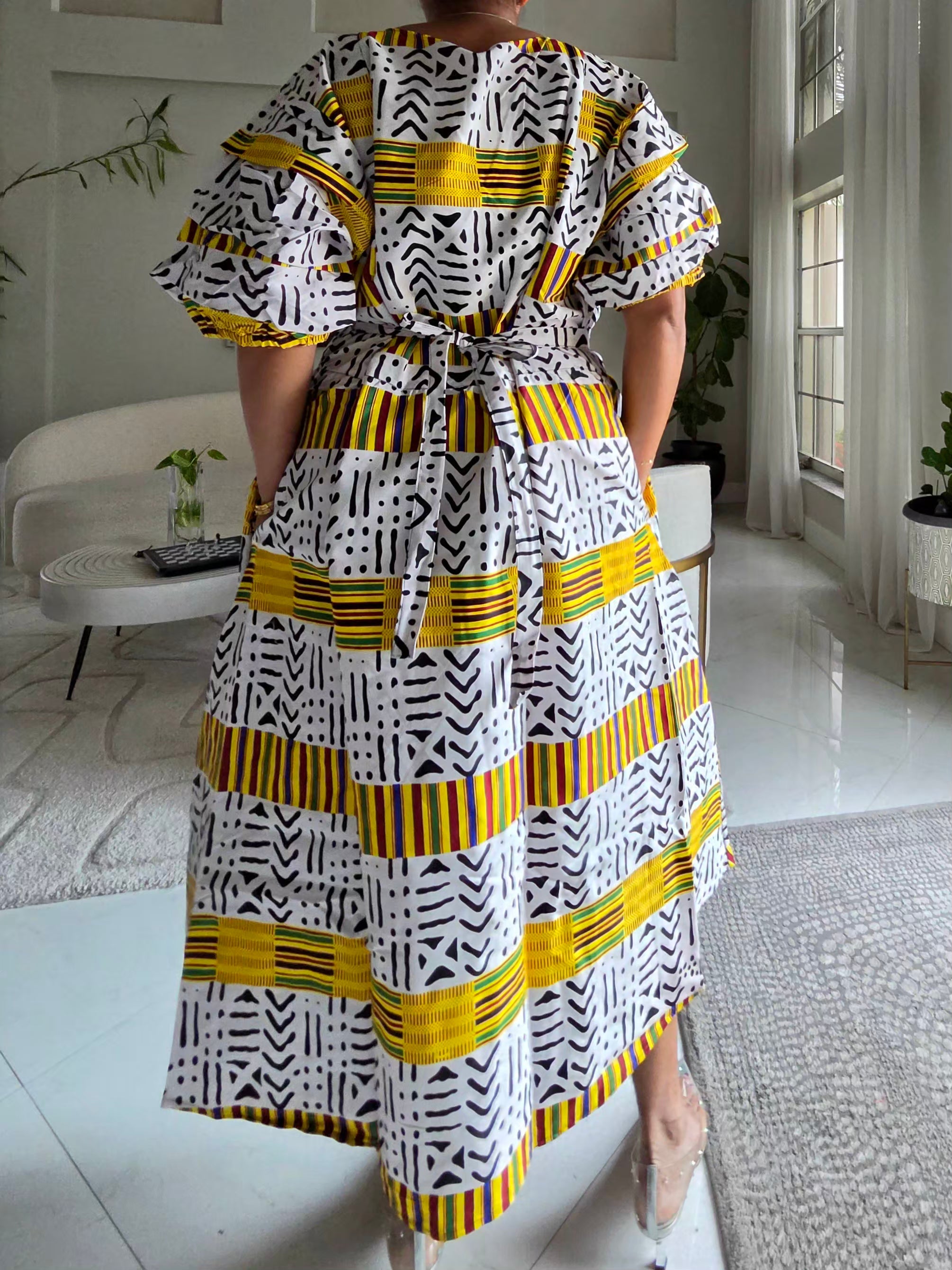 746 Wrap Dress With Puffed Sleeves Print 847