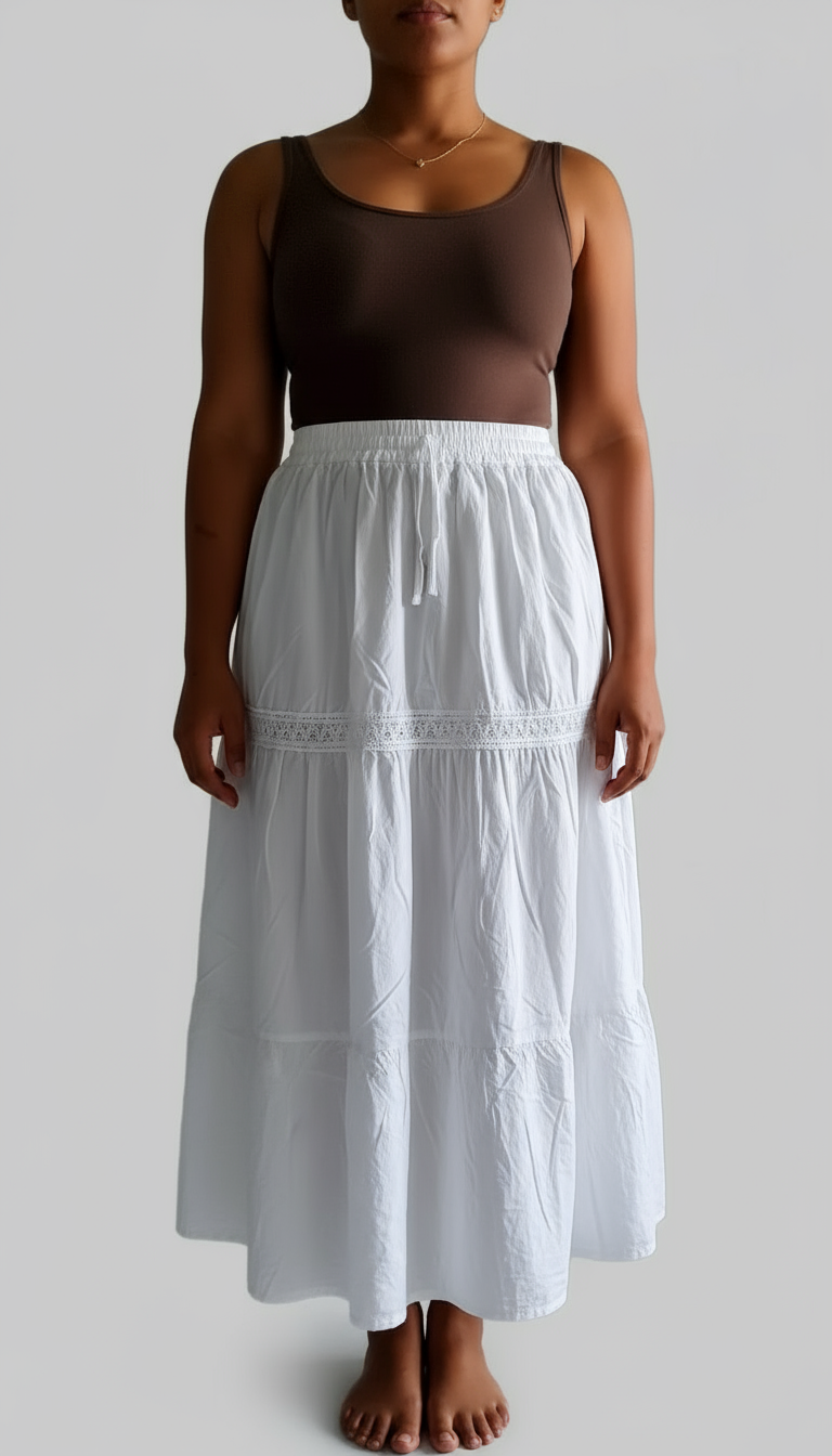 White Cotton Embroidery Skirt CS001/3