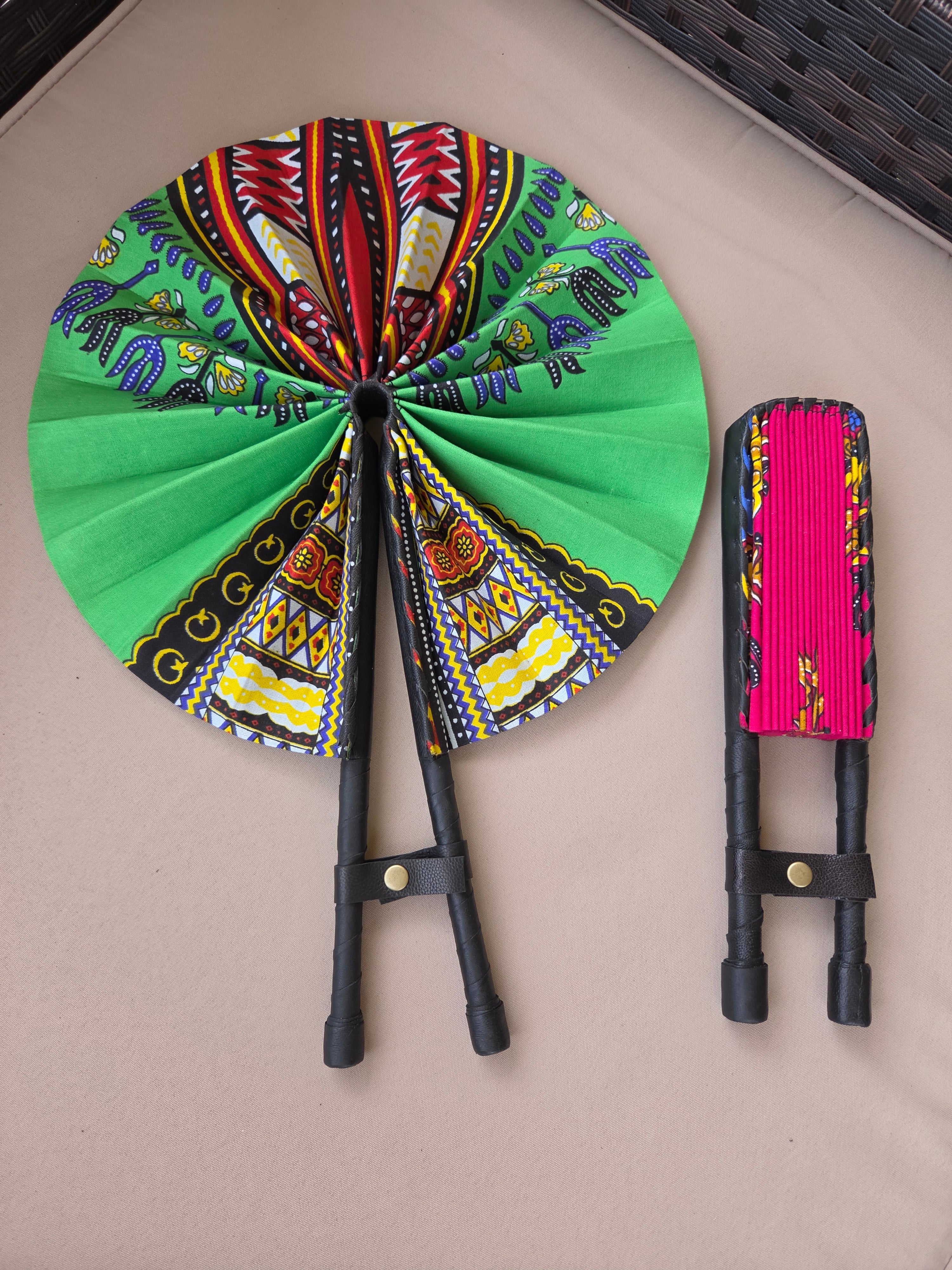 African Dashiki Circle Foldable Handheld Fan /  Black