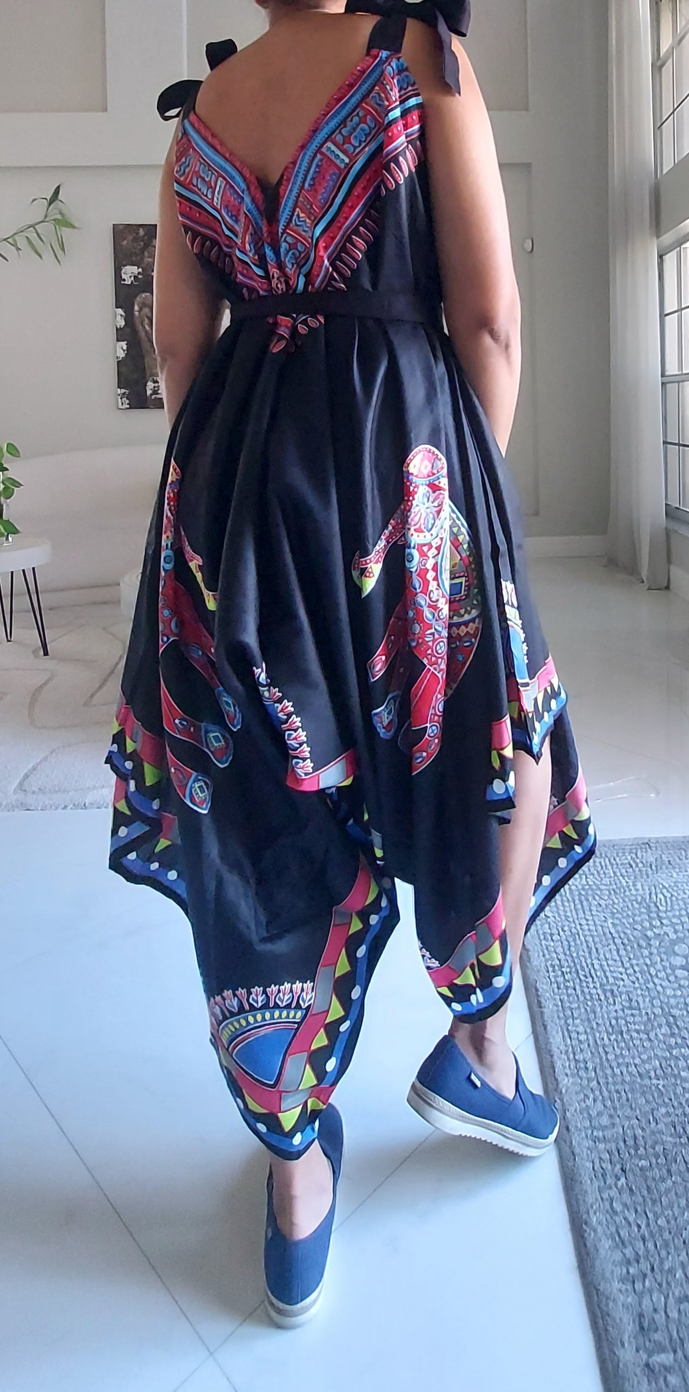 Harem Romper/Jumper Cotton / Elephant Print Red -009