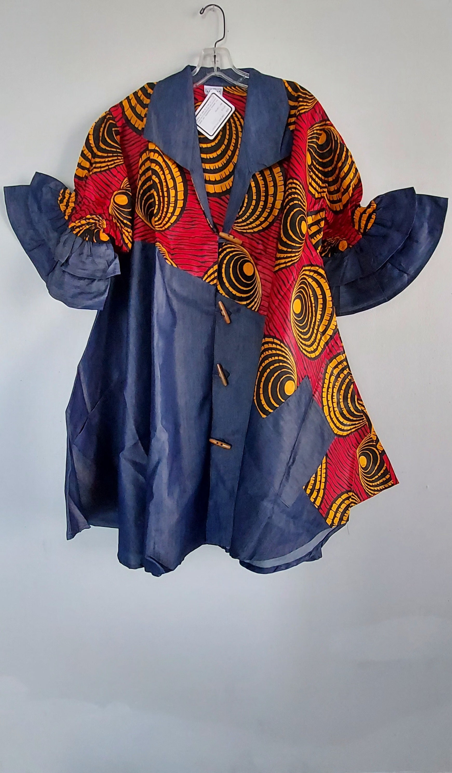 Denim Shirt Dress with Ankara African Print 3139 - P