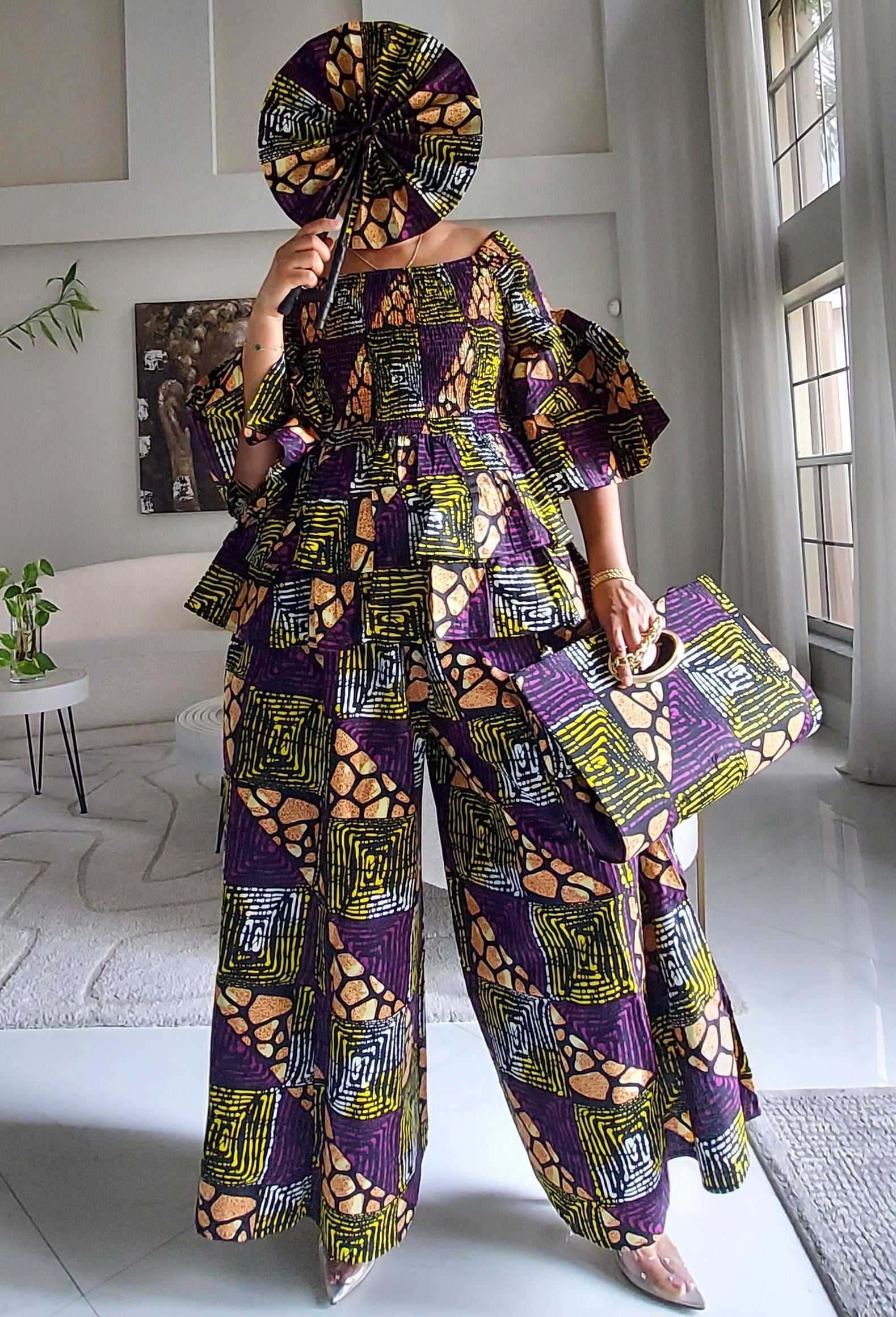 5-Piece African Ankara Pant Set Geometric - 019-PS14E