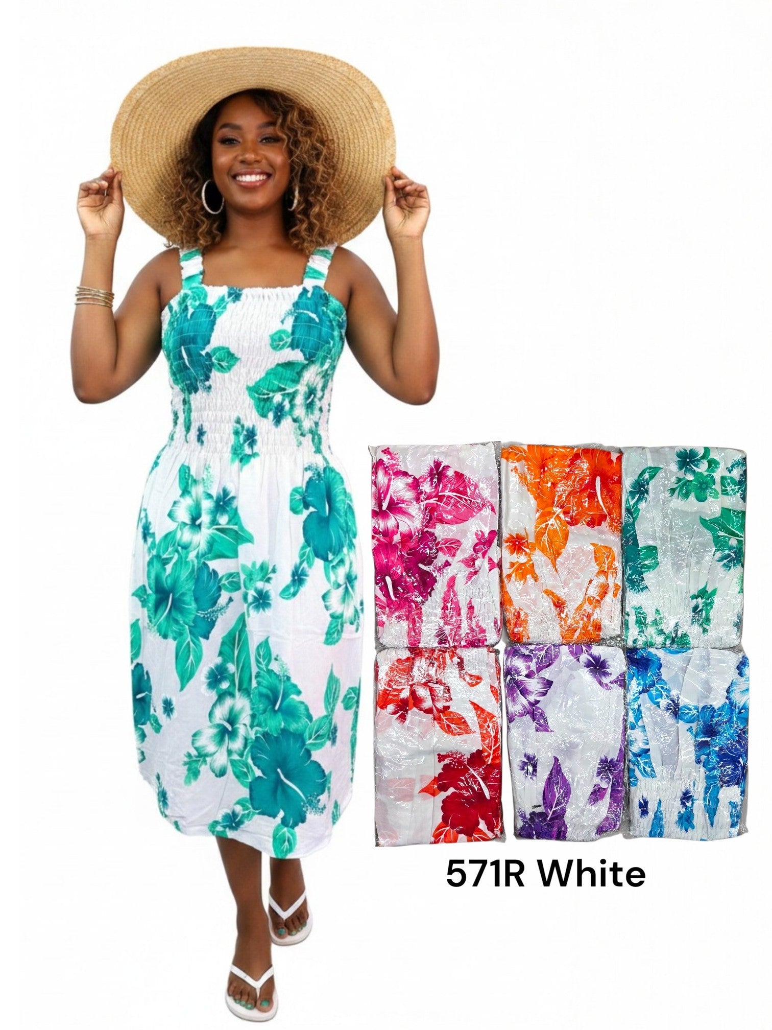 Hawaiian Floral Dress/ Mid Length/ Spagetti Straps- 571