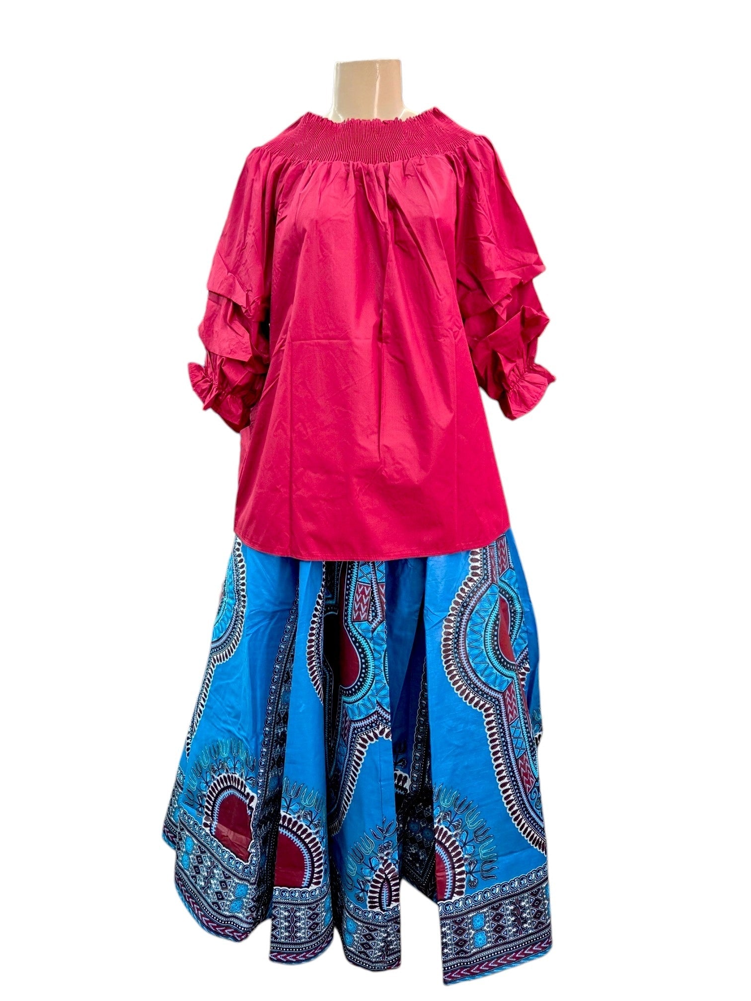 Maxi Skirt AfricanDashiki - Blue /Burgundy 7001