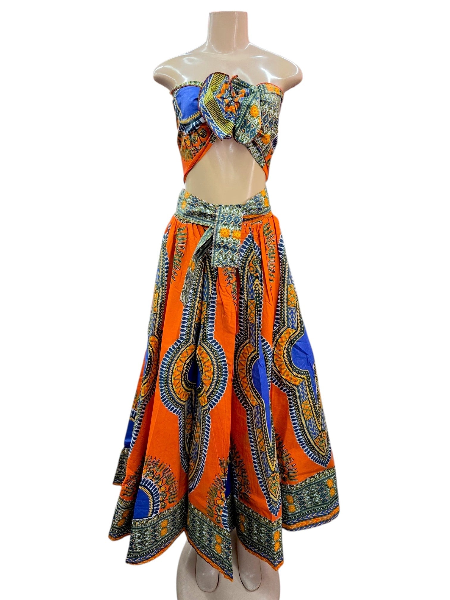 Women Maxi Skirt- Orange/ Royal Blue 7001