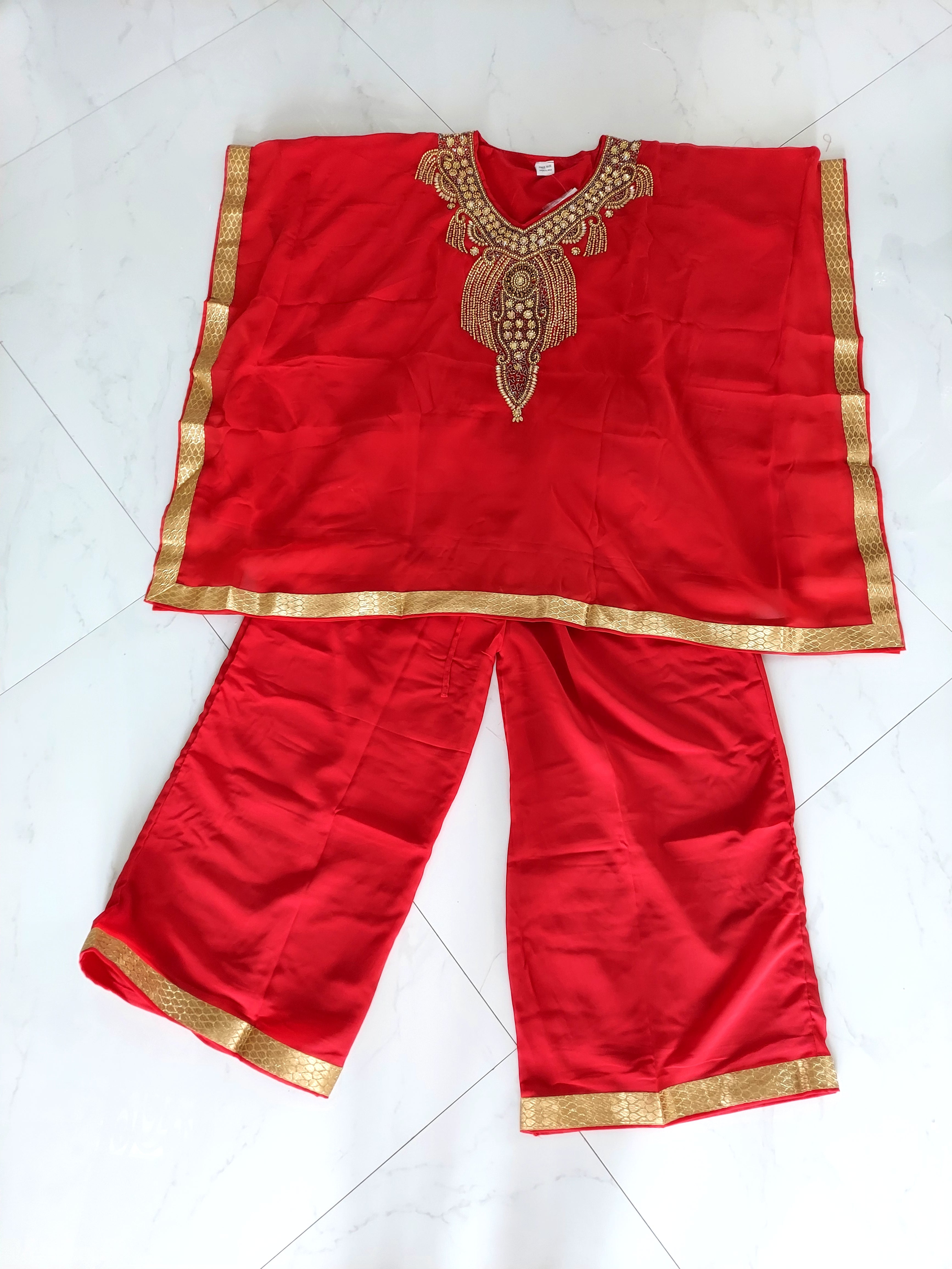 kaftan Palazzo Set Red And Gold - kP05