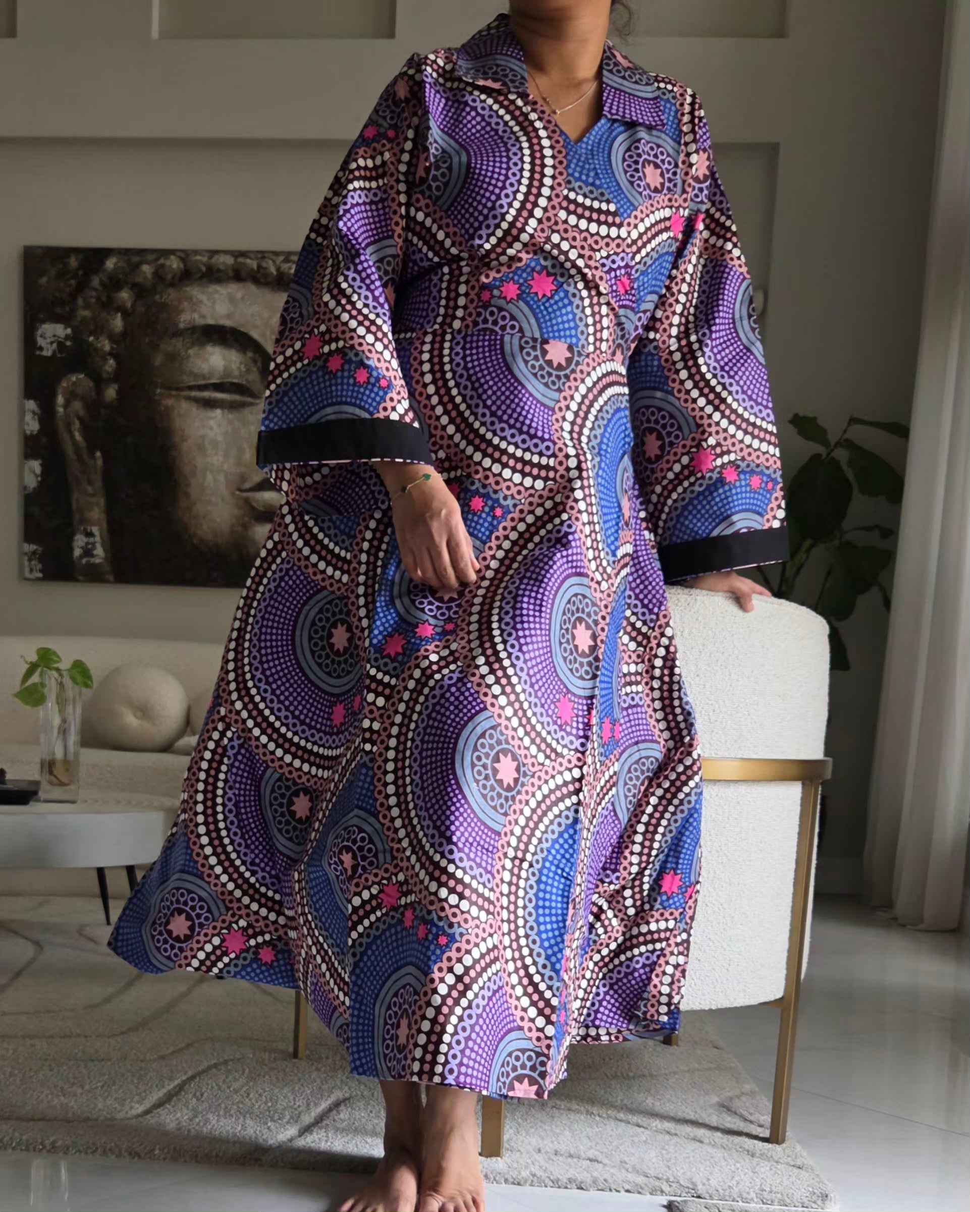 Cotton Wrap Dress 8007 Purple
