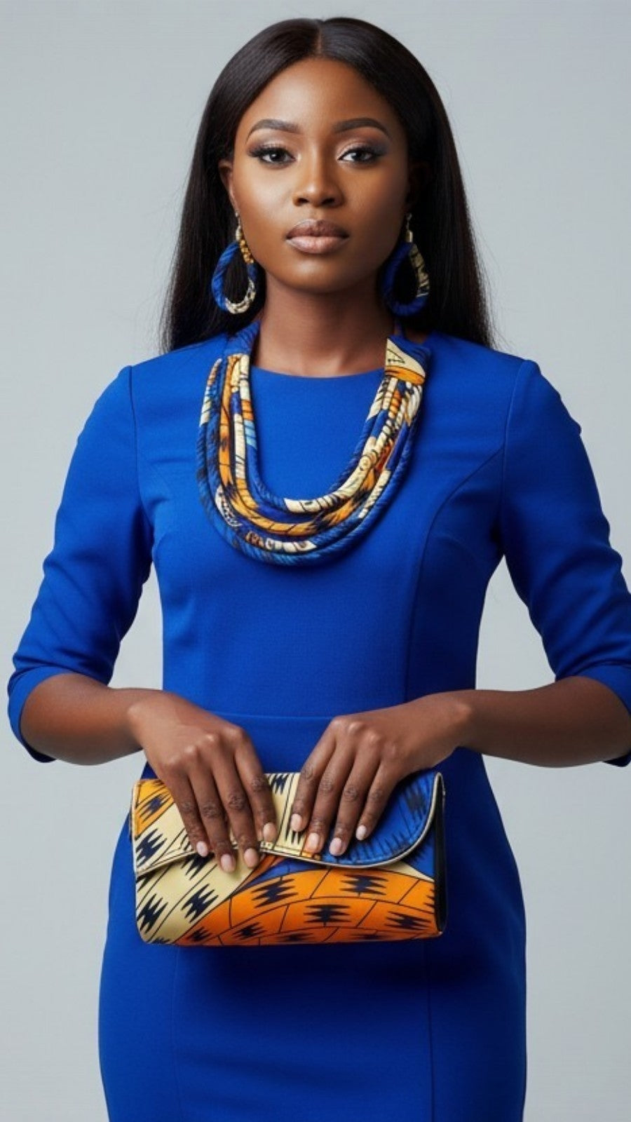 Clutch Bag & Rope  Necklace Set /African Kente /Ankara 26 Royal Blue
