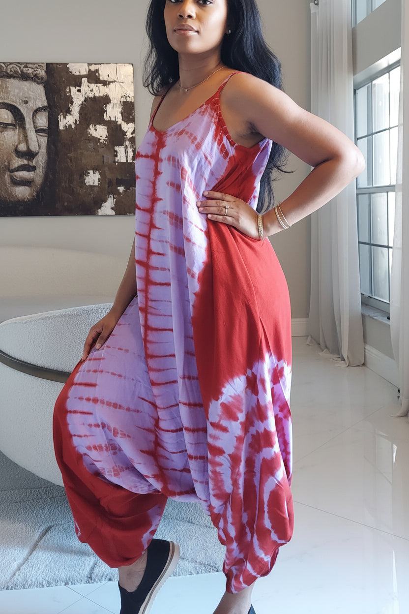 Harem Tie-Dye Jumpsuit Red 1105