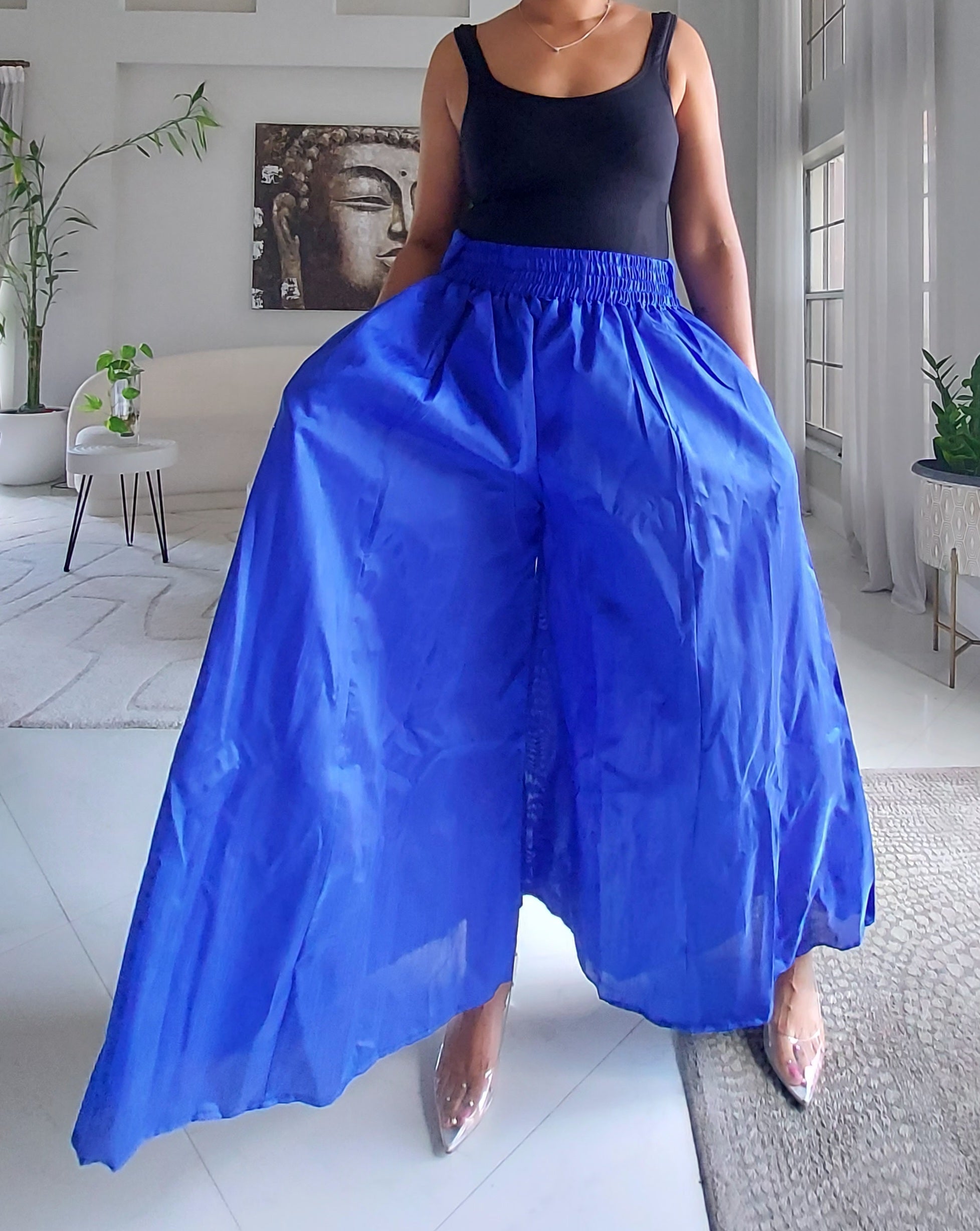 Faux Silk Palazzo Pant Set - Royal Blue 4196