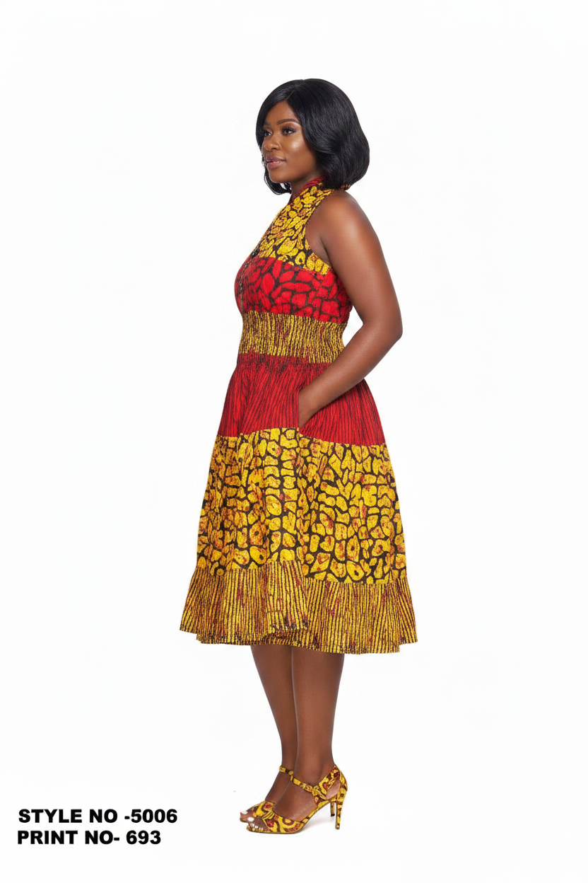 5006 - Woman's Mid-Length Smock Dress Print 693