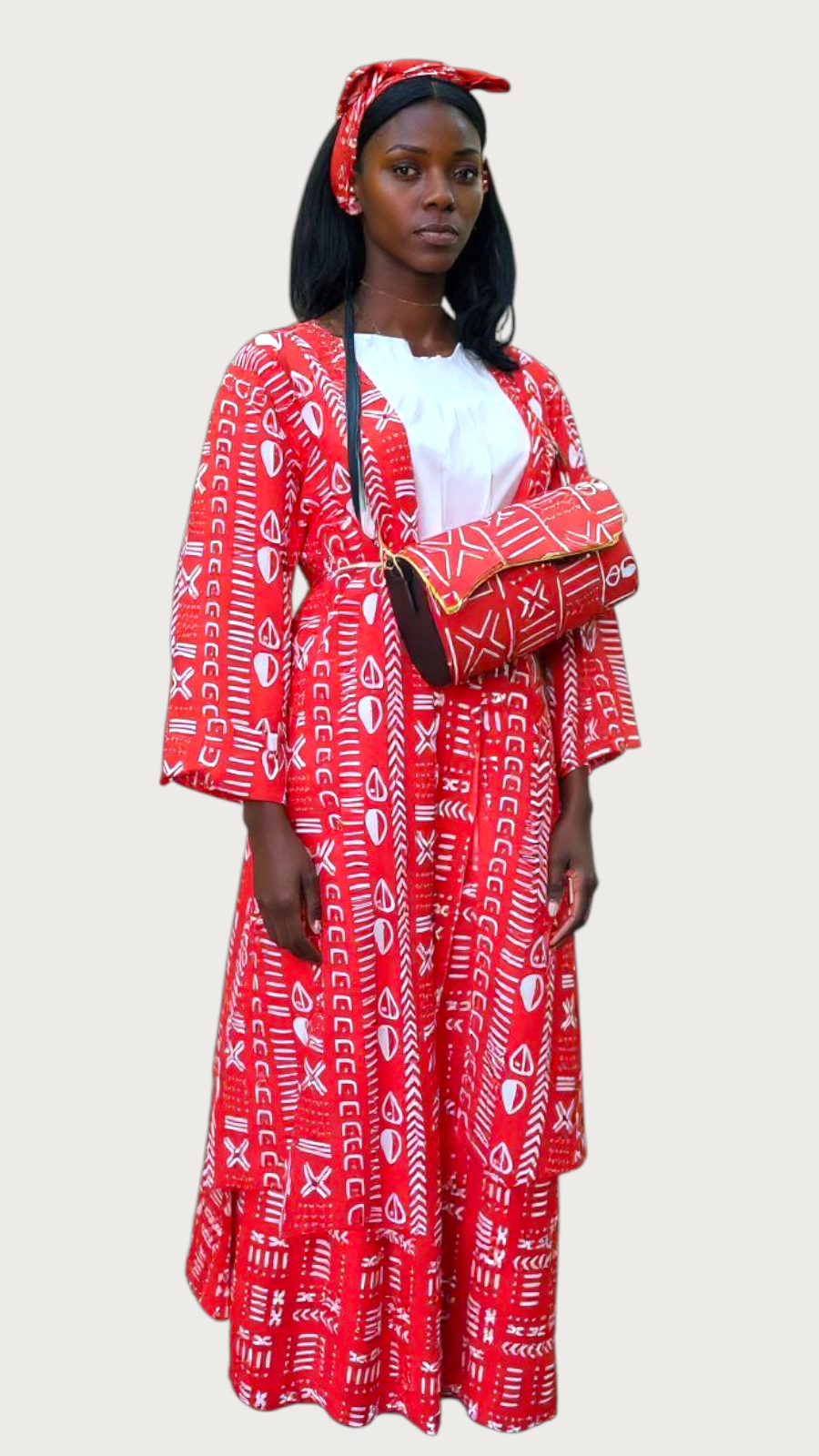3pc Ankara Set( Purse / Skirt & Kimono -Red