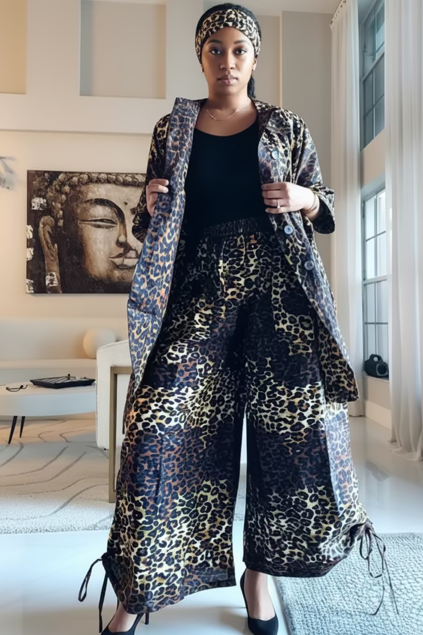 Leopard Print 2-Piece Cotton Pant Set