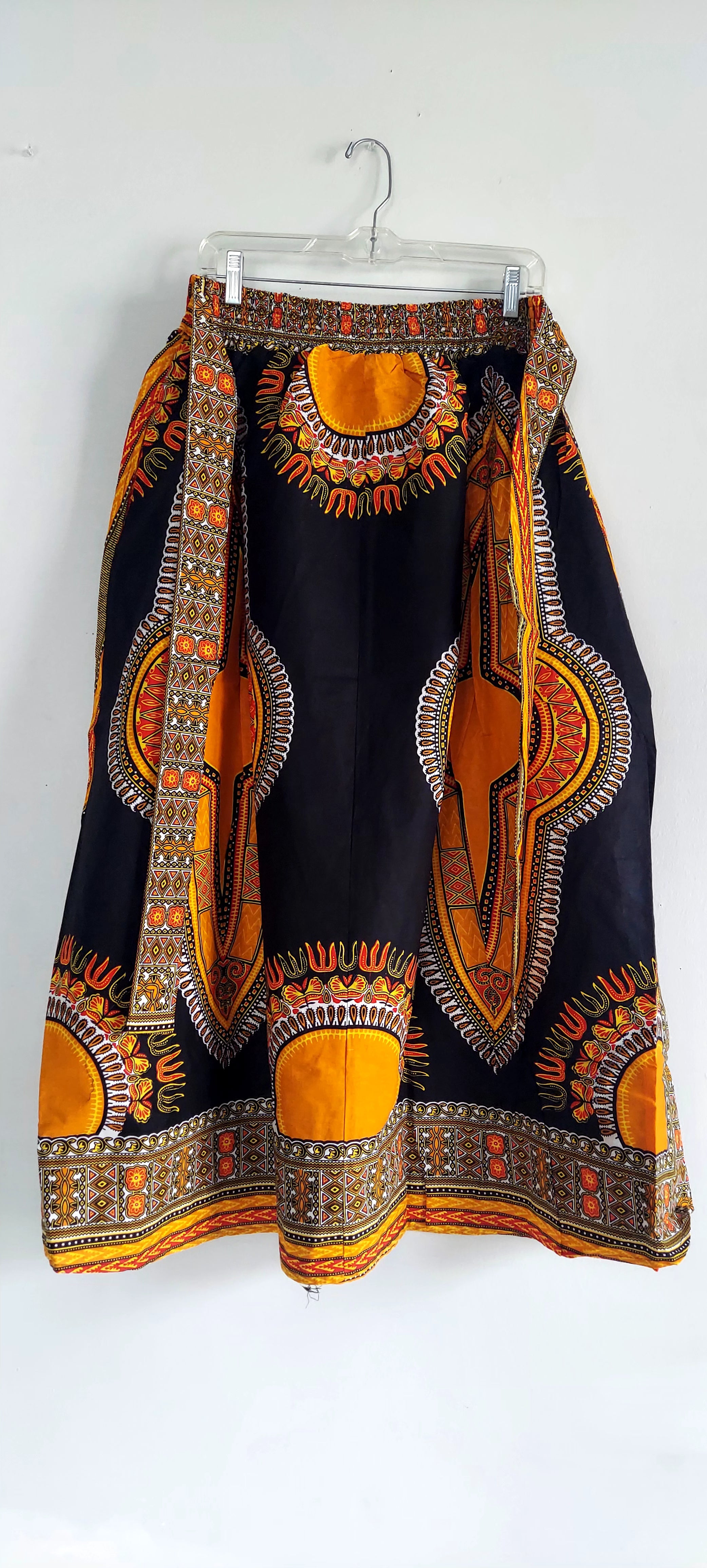 Women Long Dashiki Print Skirt - 6011D Orange